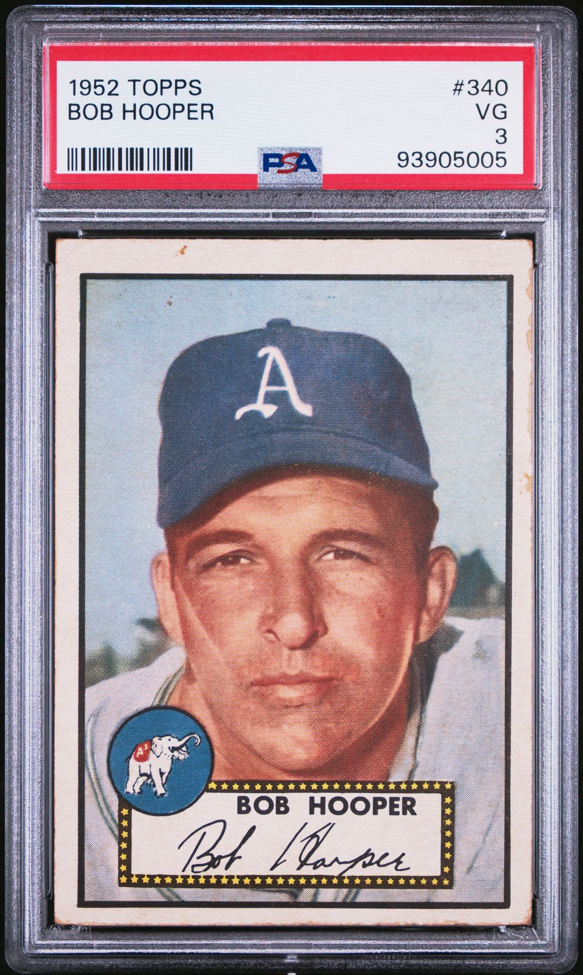 1952 TOPPS #340 Bob Hooper Athletics PSA 3 Graded Baseball Card - High Series #93905005 | Vintage Sports Collectibles for Display & Investment