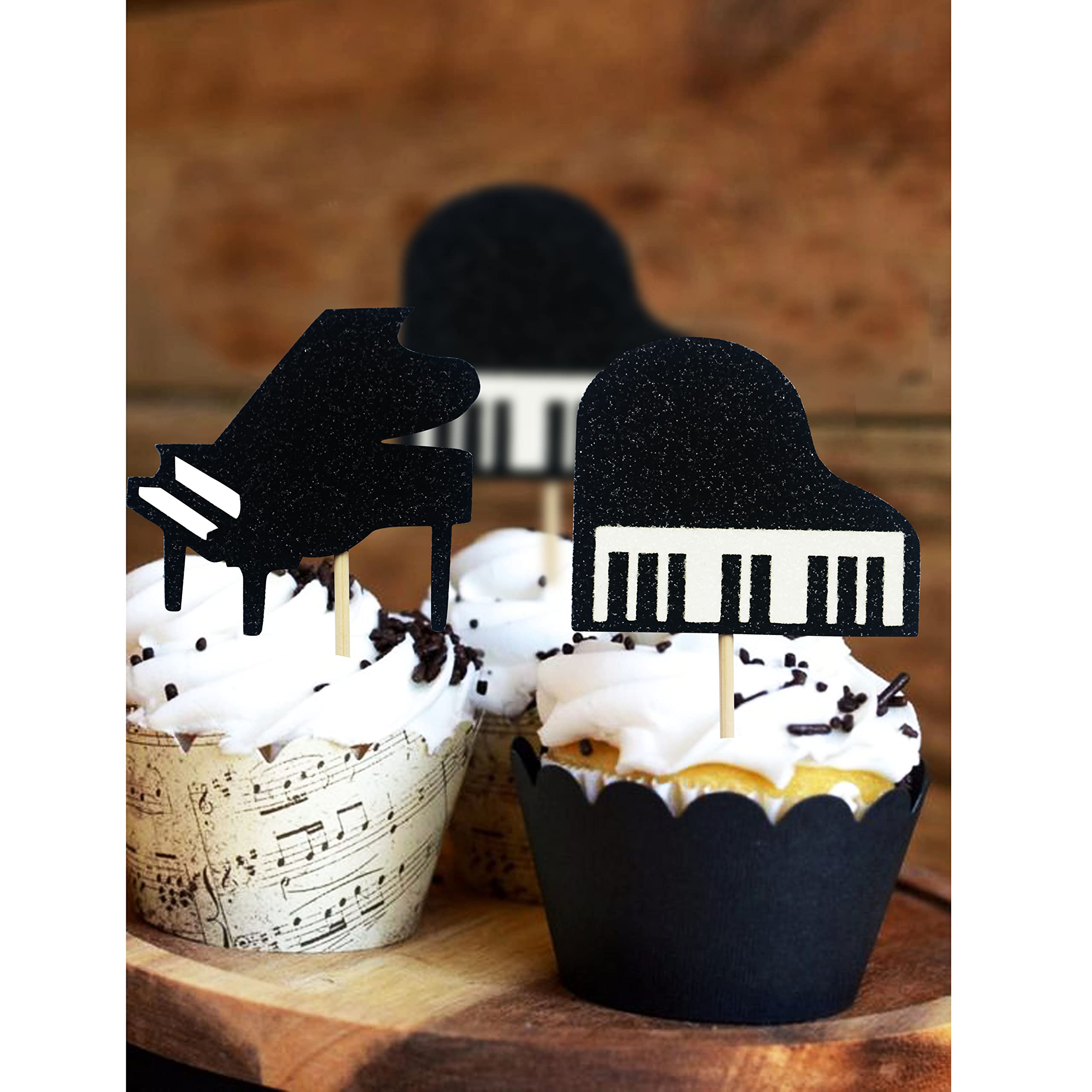 24PCS Piano Birthday Cupcake Toppers - Music Theme Party Cake Decorations for Musician Birthday, Baby Shower & Wedding Celebrations