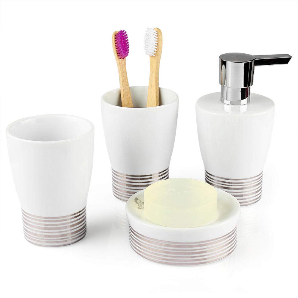 Premium GWYJ Ceramic Bathroom Accessory Set - Gold & Silver Bar Toothbrush Holder, Soap Dish, Cup & Tray - 4-Piece Luxury Bathroom Decor for Modern Homes, Hotels & Spas