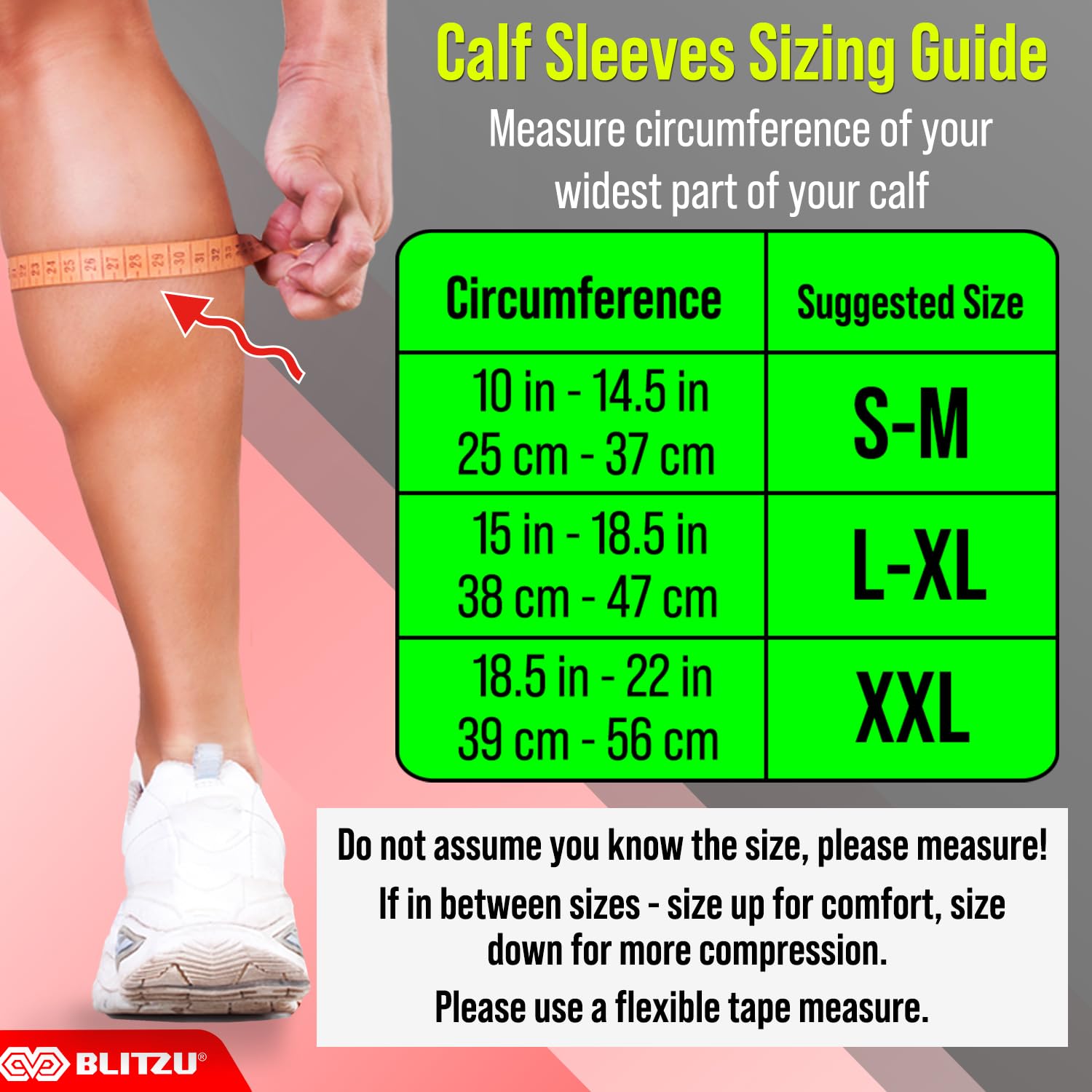 BLITZU Calf Compression Sleeve for Men & Women - Footless Compression Socks for Running, Shin Splints Pain Relief & Muscle Support - Ideal for Runners, Athletes & Workout Recovery