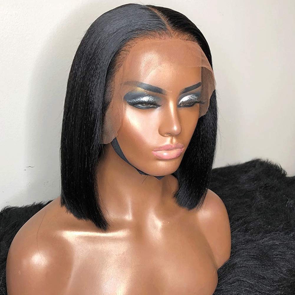 9A Brazilian Virgin Human Hair Wigs for Black Women - Glueless Lace Front Wig with Baby Hair, Pre-Plucked Hairline, Small Cap, 130% Density, Short Bob Style (8