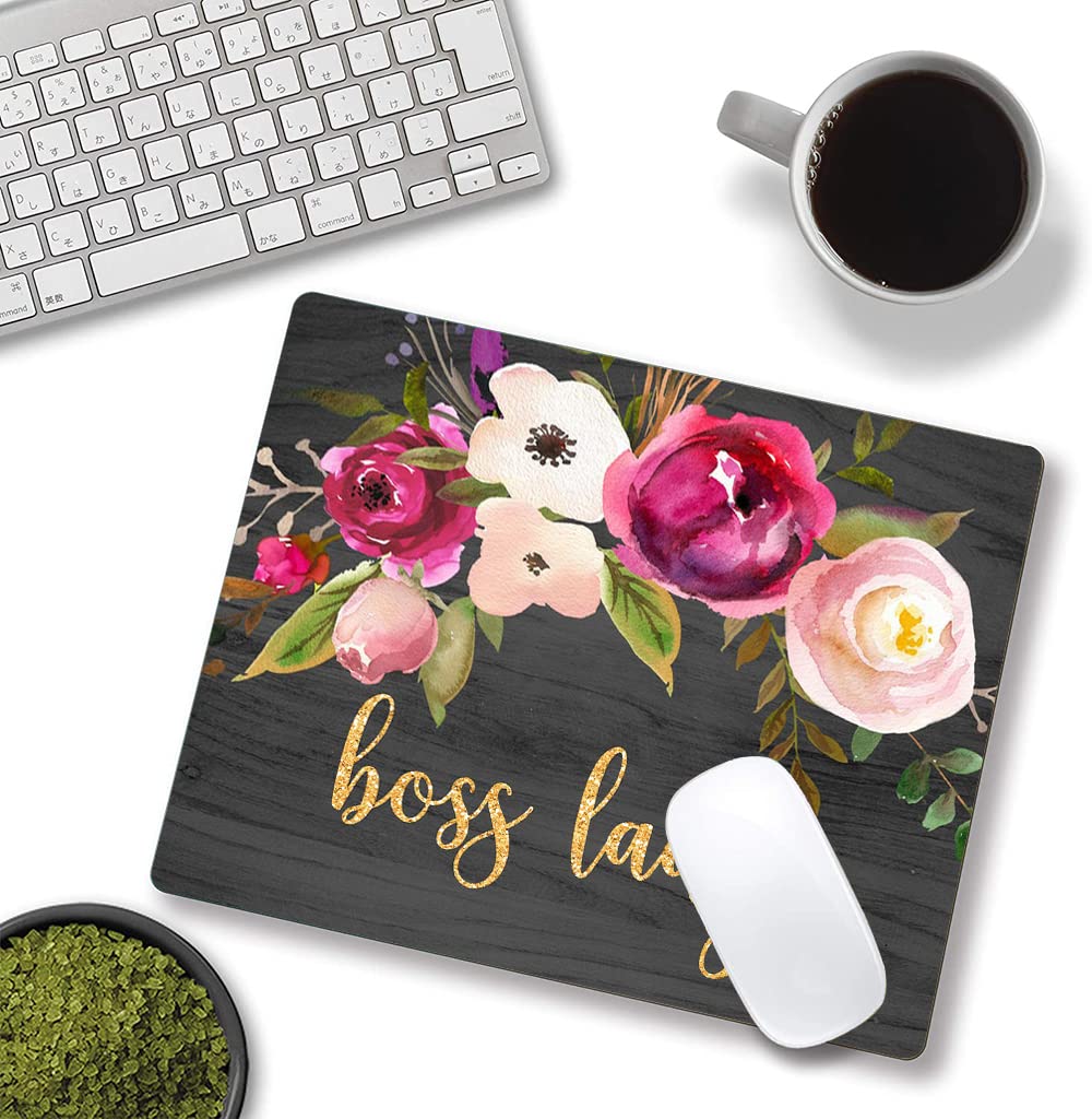 Motivational Mouse Pad for Women - Cute Boss Lady Quote Office Accessory, Non-Slip Rubber Base Computer Mousepad for Laptop & Wireless Mouse, Square Desk Pad for Work & Home Office | Perfect Gift for Professionals