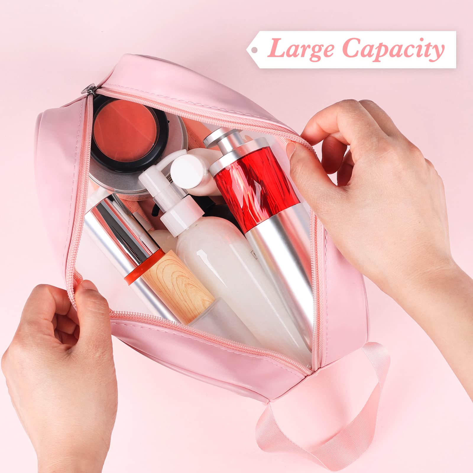Upgraded Travel Toiletry Bag Set for Women - 4 Pack Multi-Size Makeup Organizer with Handles, Large Capacity Waterproof Cosmetic Bags (Pink) | Perfect for Vacation, Gym, Business Trips & Daily Essentials Storage
