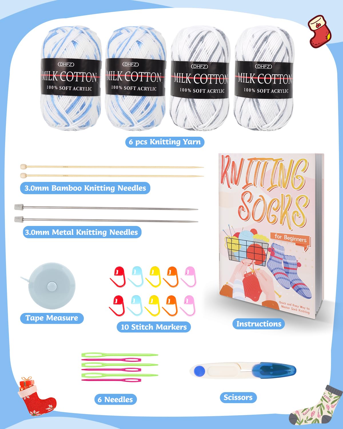 Coopay Beginner Knitting Kit for Socks - Complete Set with Instructions, Sock Yarn & Knitting Needles - Easy Learn to Knit Kit for Adults & Teens - Perfect for DIY Gifts, Winter Crafts & Relaxing Hobbies