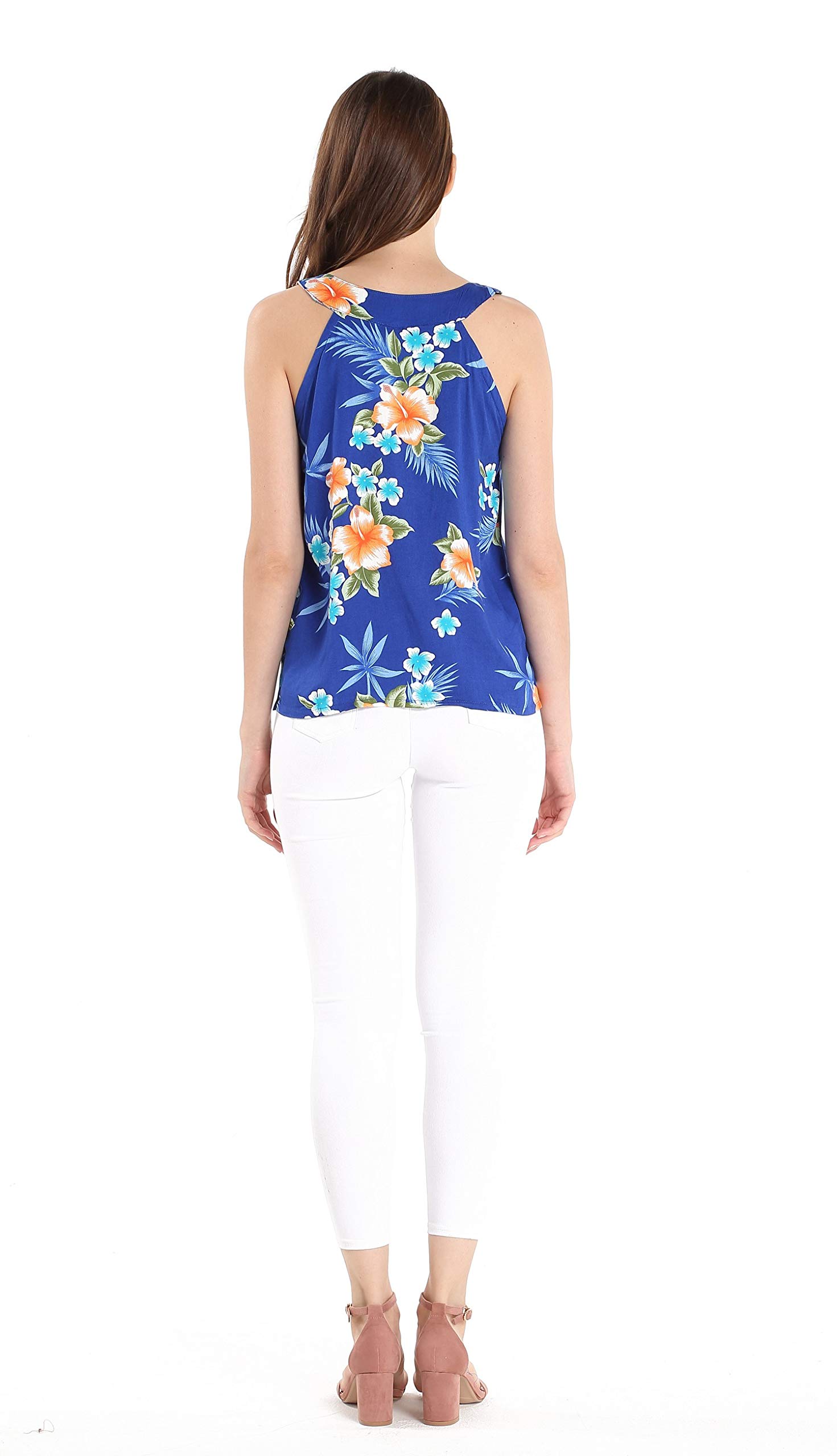 Hawaiian Luau Matching Mother Daughter Tank Top & Dress Set - Light Blue Wispy Cereus Floral Print, Stretchy Elastic Straps for Beach, Vacation, and Summer Outfits