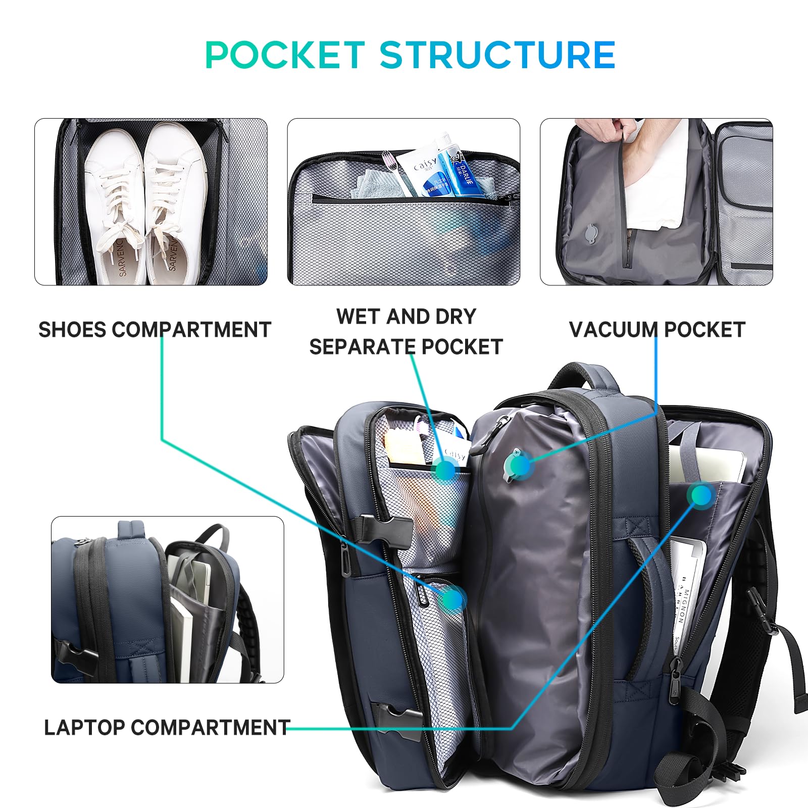 BANGE Anti-Theft Vacuum Compression Travel Backpack - Expandable Air Pump Backpack for Airplane, Business & Outdoor Adventures | Water-Resistant Carry-On Luggage for Commuters & Frequent Flyers