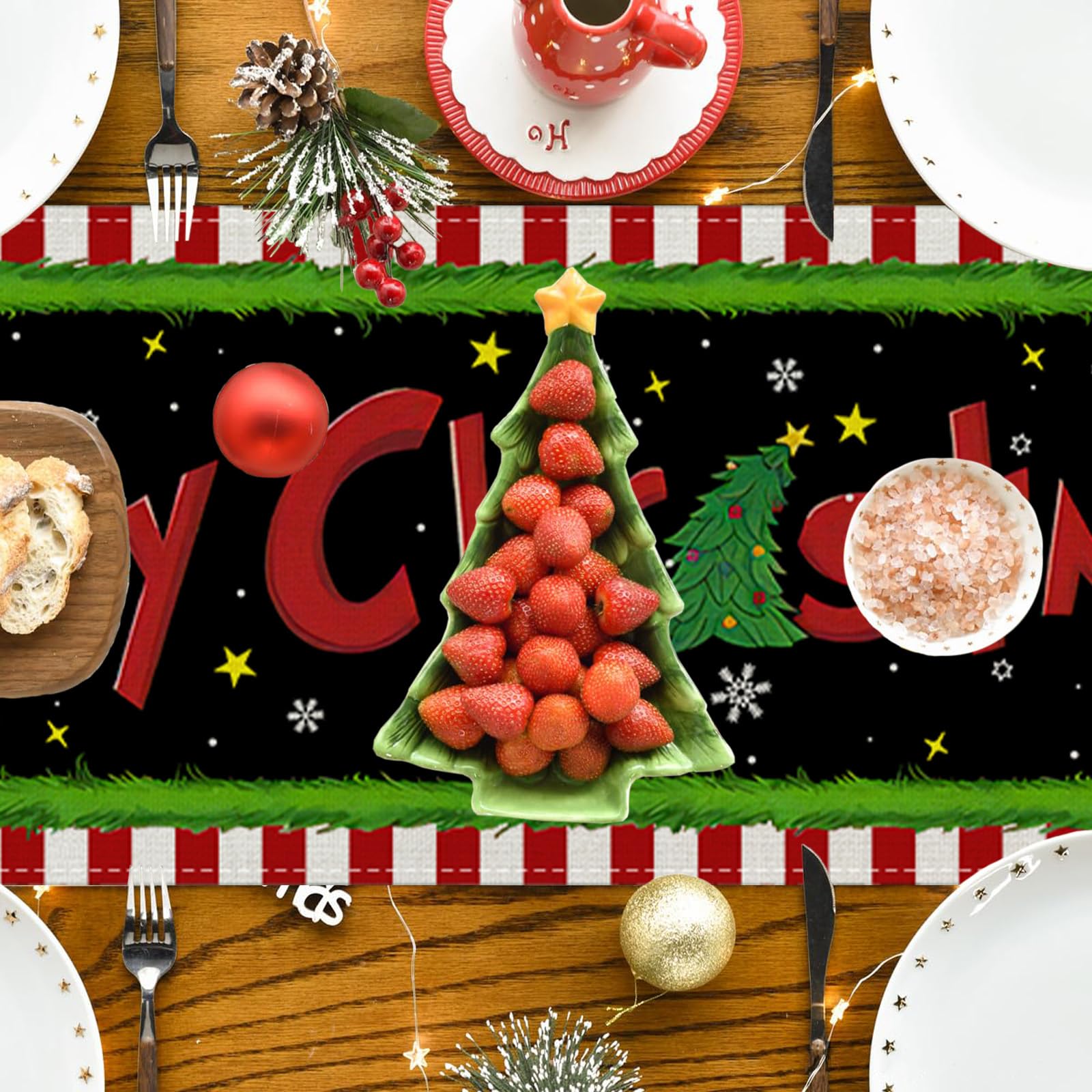 Festive Green Elf Christmas Table Runner - Holiday Table Cover for Xmas & New Year Decor - Perfect for Home, Party, and Winter Celebrations