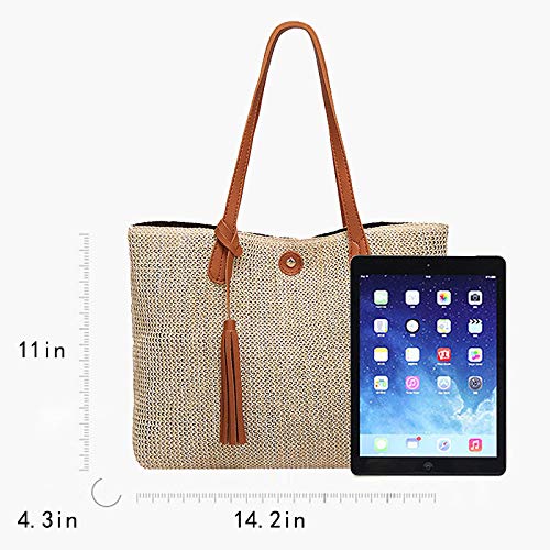 ZLM BAG Women's Straw Crochet Tote Bag - Large Bohemian Beach Shoulder Bag Handmade with Natural Fibers | Perfect for Summer Vacation, Pool Parties & Farmers Market Shopping