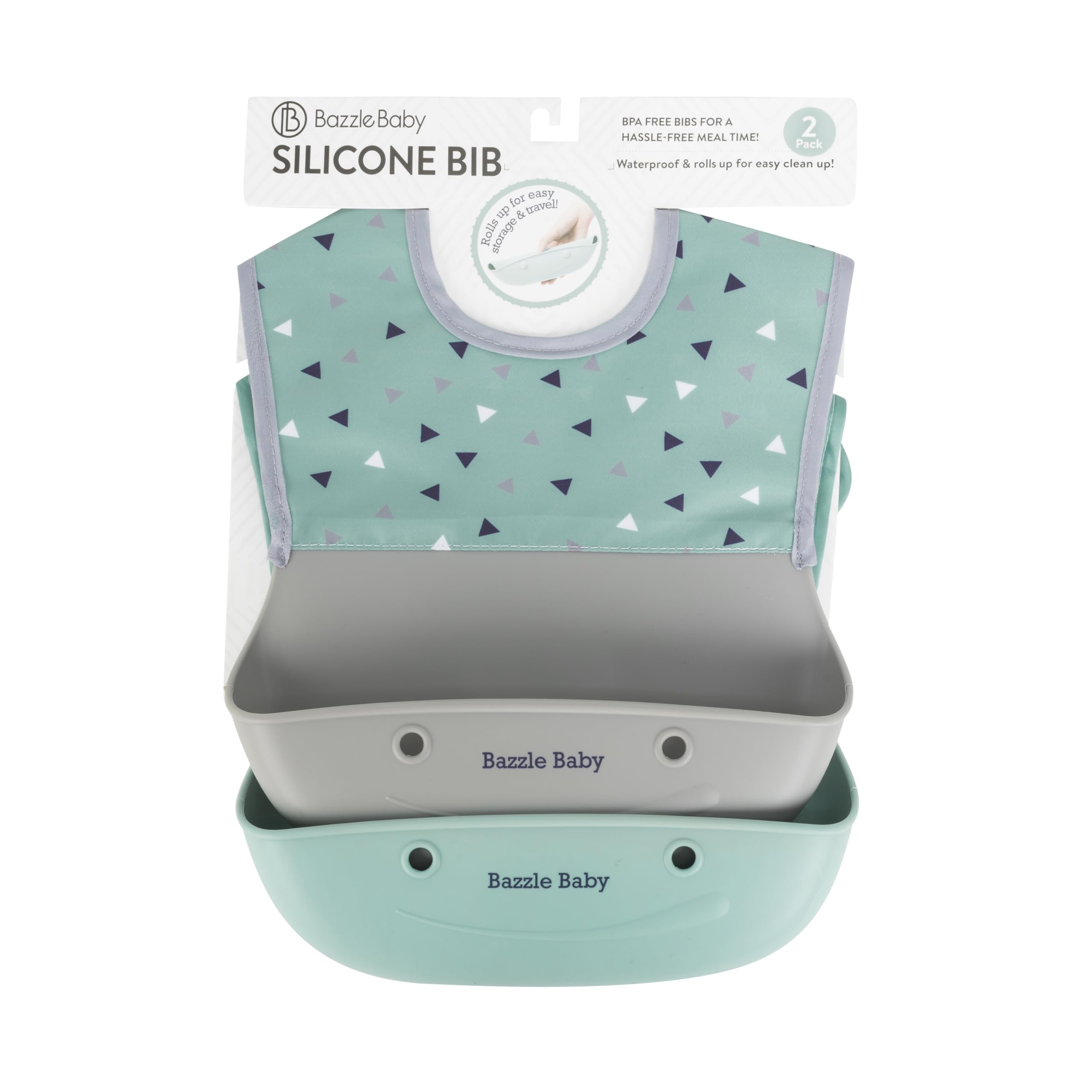 Bazzle Baby Silicone Bibs with Food Catcher - Waterproof 2-Pack for Travel & Storage - Ideal for Messy Eaters