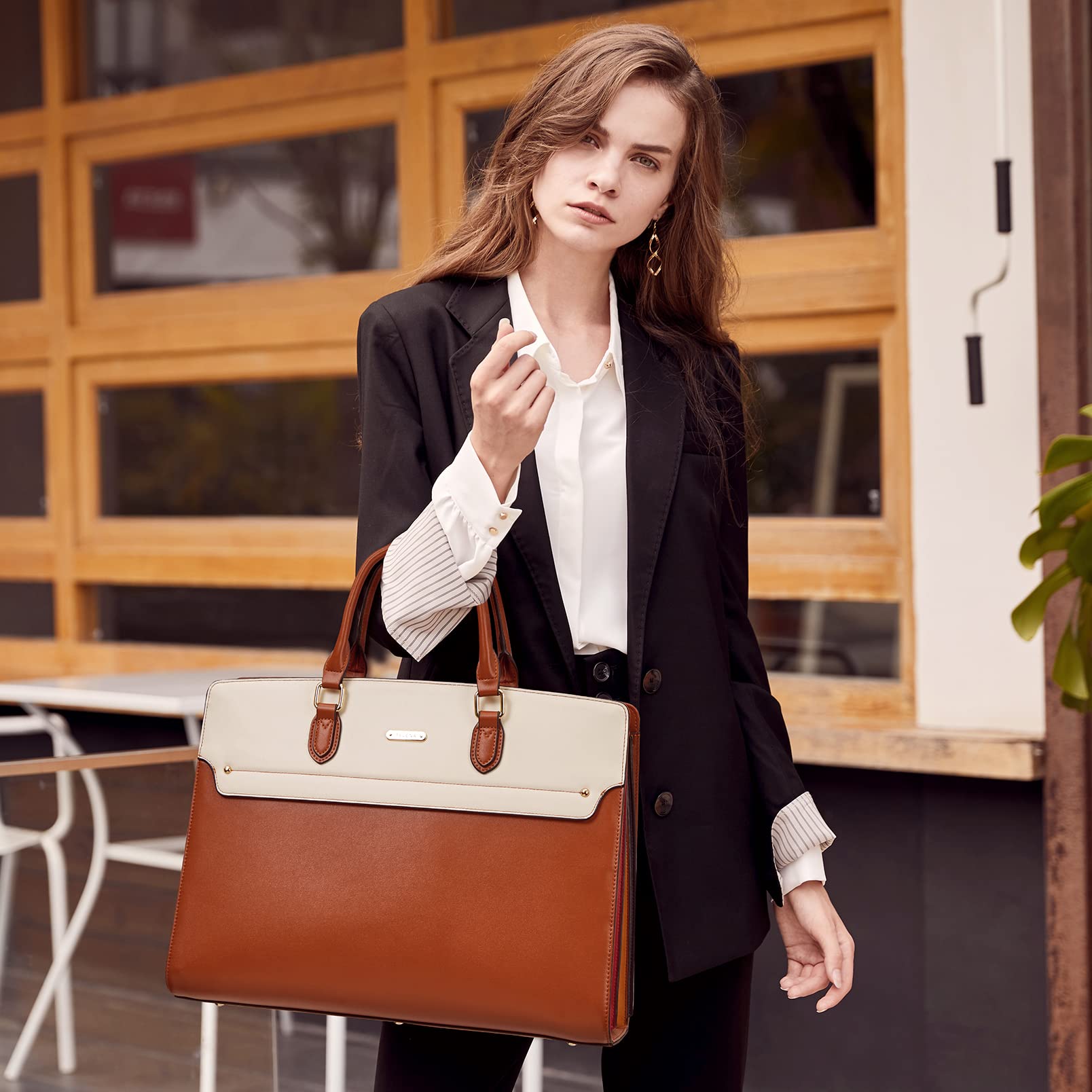 Telena 15.6 Inch Leather Laptop Tote Bag for Women - Large Capacity Shoulder Bag, Professional Work Briefcase & Business Handbag - Perfect for Office, Commuting, and Travel