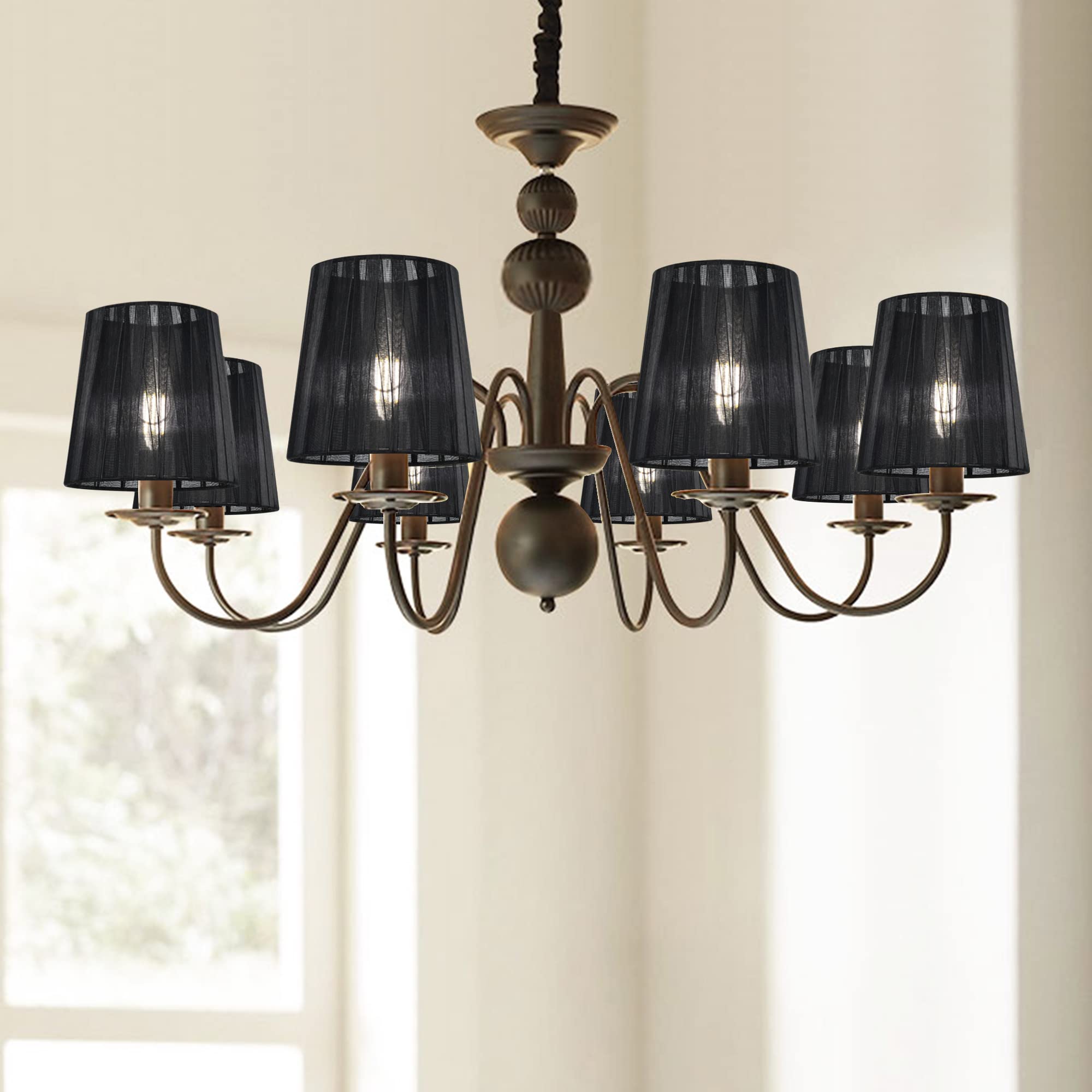 LAMPWELL KORA Clip-on Chandelier Lamp Shades - Set of 6 Small Barrel Shades (5.2