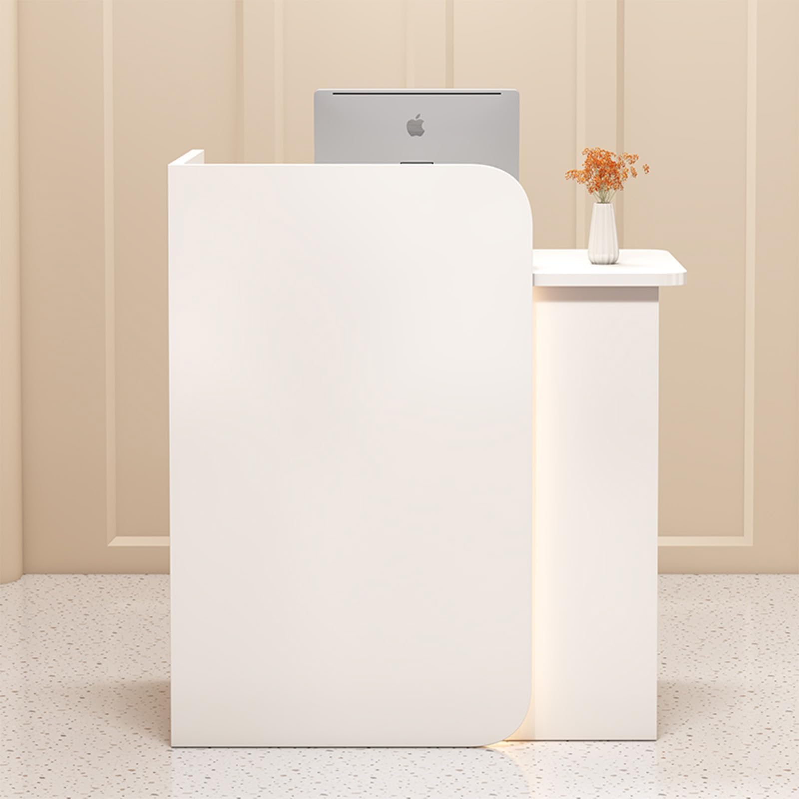Modern Reception Desk Counter Table with Drawer Storage - Elegant Retail & Cashier Front Desk for Clothing Store, Salon, Hotel & Office - Durable Open Design Reception Cabinet for Professional Spaces