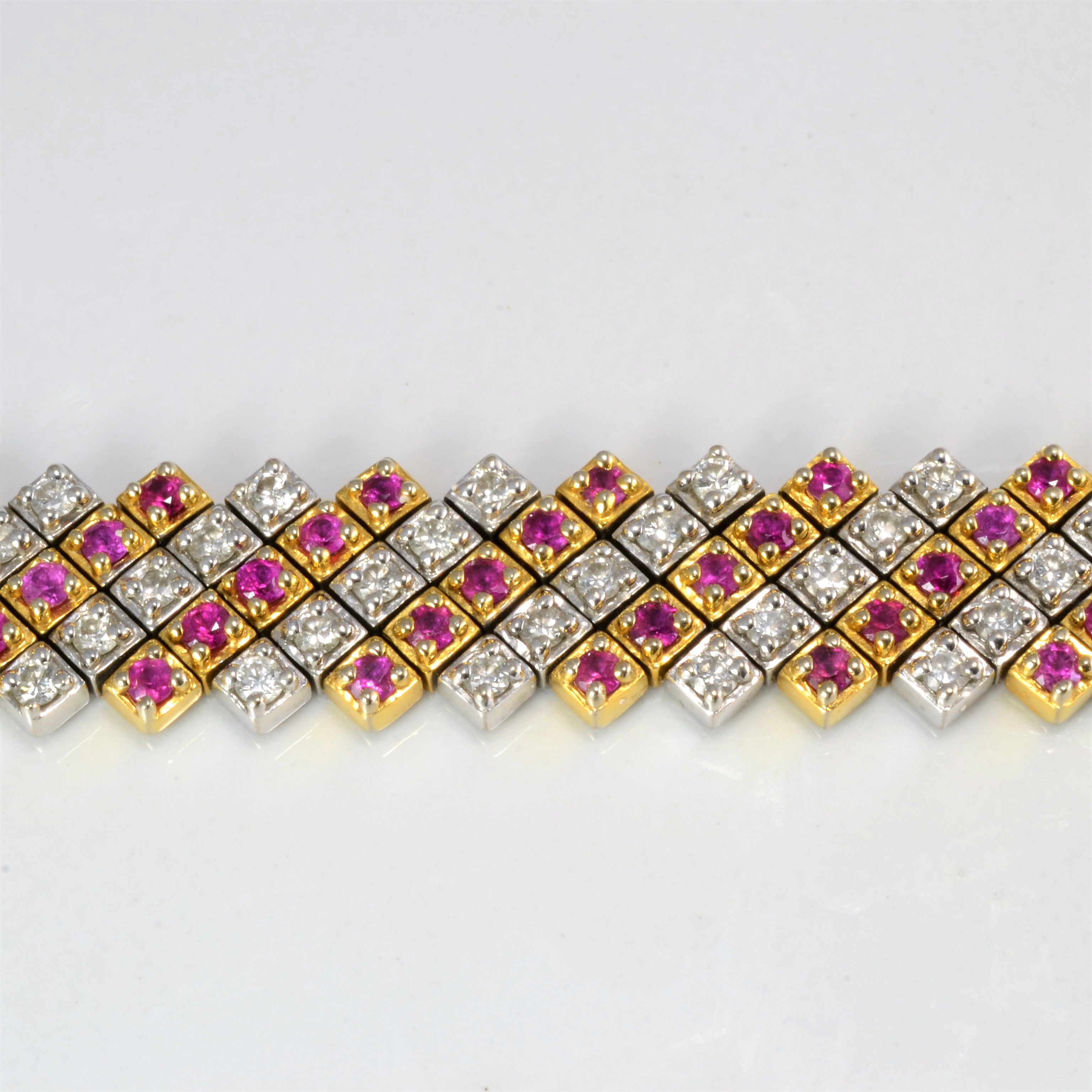 Two Tone Diamond and Ruby Bracelet - 1.75 Carat Total Weight - 7.5 Inches - Elegant Jewelry for Women - Perfect for Weddings, Anniversaries & Special Occasions