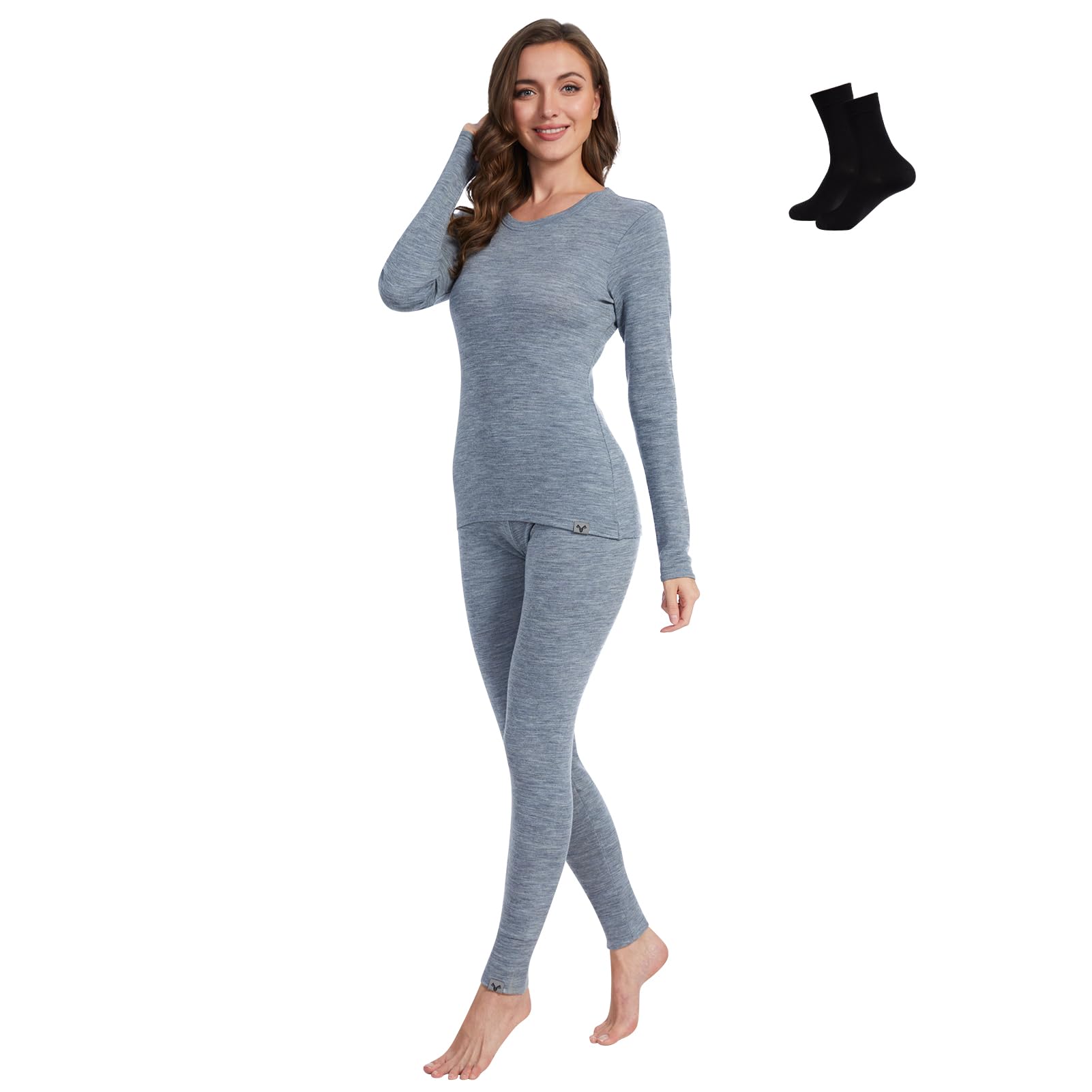 MERINNOVATION Women's 100% Merino Wool Thermal Base Layer Set - Warm Winter Underwear for Hiking, Skiing & Outdoor Activities
