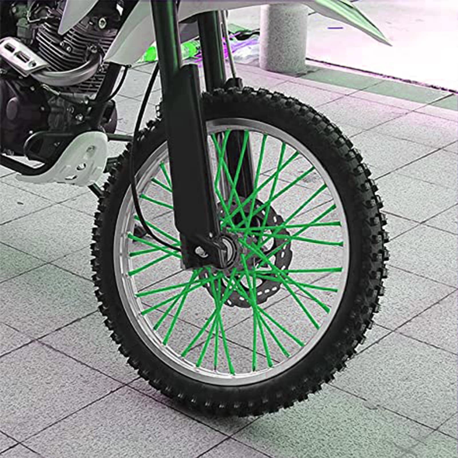 72 PCS Universal Spoke Skins Motorcycle Wheel Covers - Colorful Protective Trim Wrap for Dirt Bikes, Compatible with Yamaha Kawasaki Suzuki (Green) - Enhance Style & Protection for Off-Road Adventures
