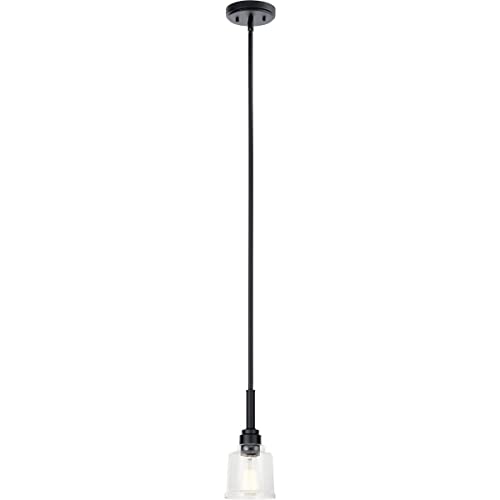Kichler Aivian 5.25 Inch Black Mini Pendant Light with Clear Glass Shade - Modern Ceiling Lighting for Kitchen Island, Dining Room, and Bedroom Decor (Model 52399BK)