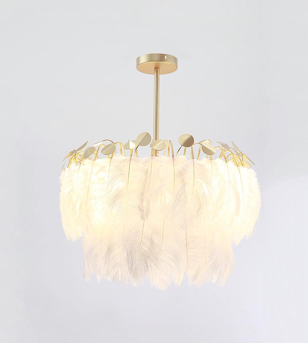 Feather Pendant Lamp - Handmade Bohemian Style Ceiling Light Fixture for Living Room, Bedroom, Dining Room & Kitchen Decor