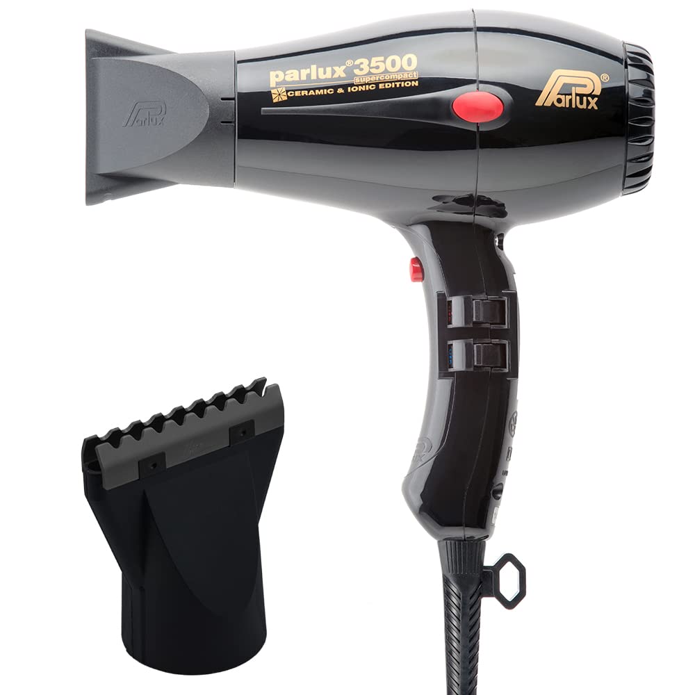 Parlux 3500 Super Compact Ceramic Ionic Hair Dryer with Hot Blow Attachment - Professional Salon Quality Blow Dryer for Fast Drying & Frizz Control - Perfect for Home Use, Travel & Salon Styling