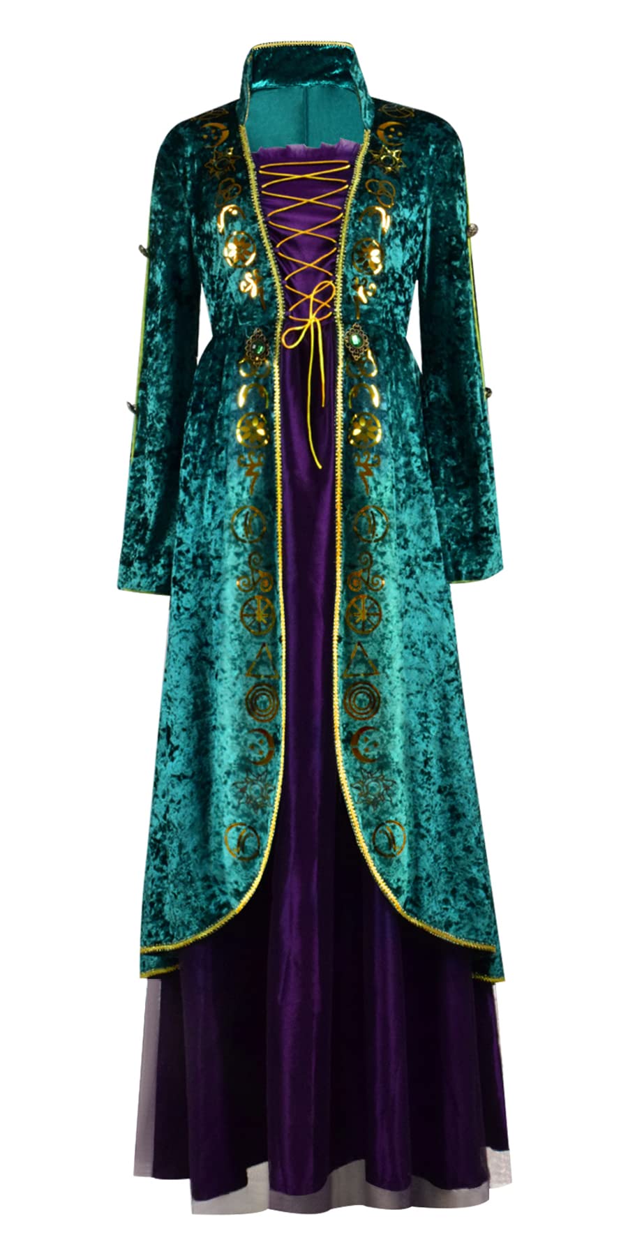Women's Winifred Sanderson Costume Dress - Hocus Pocus Witch Halloween Cosplay Outfit with Robe - Plus Size Options for Adults - Perfect for Halloween Parties, Themed Events & Movie Nights