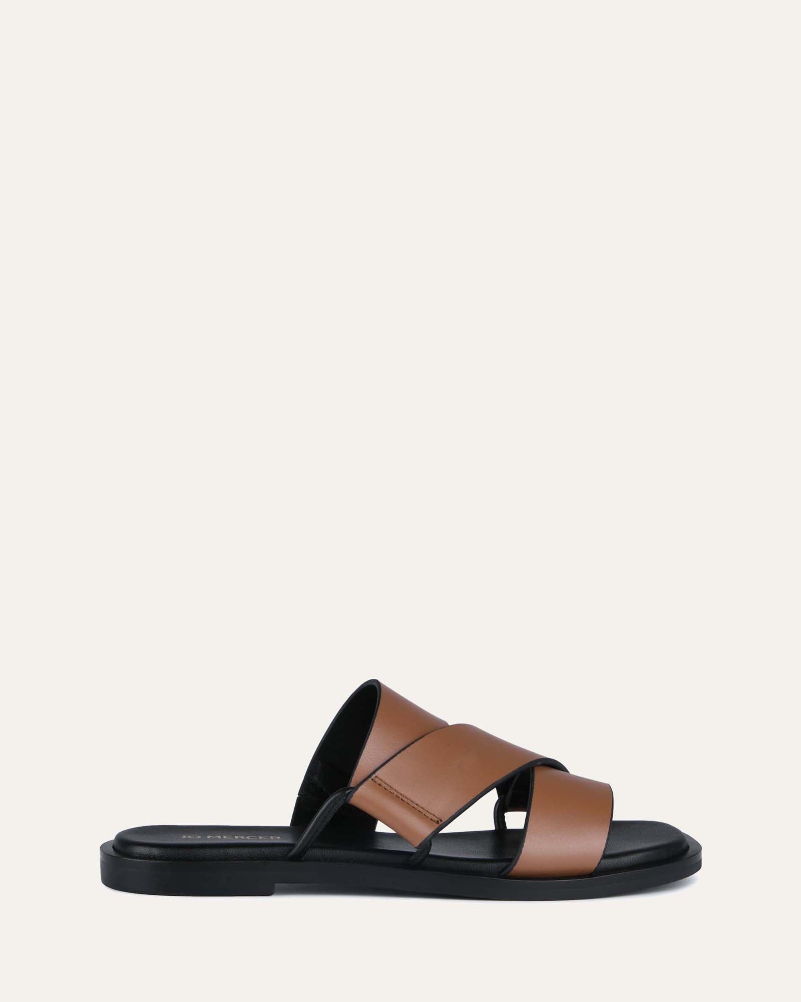Shelby Flat Slides - Dark Tan Leather Comfortable Sandals for Men & Women | Perfect for Beach, Pool, and Casual Summer Outfits