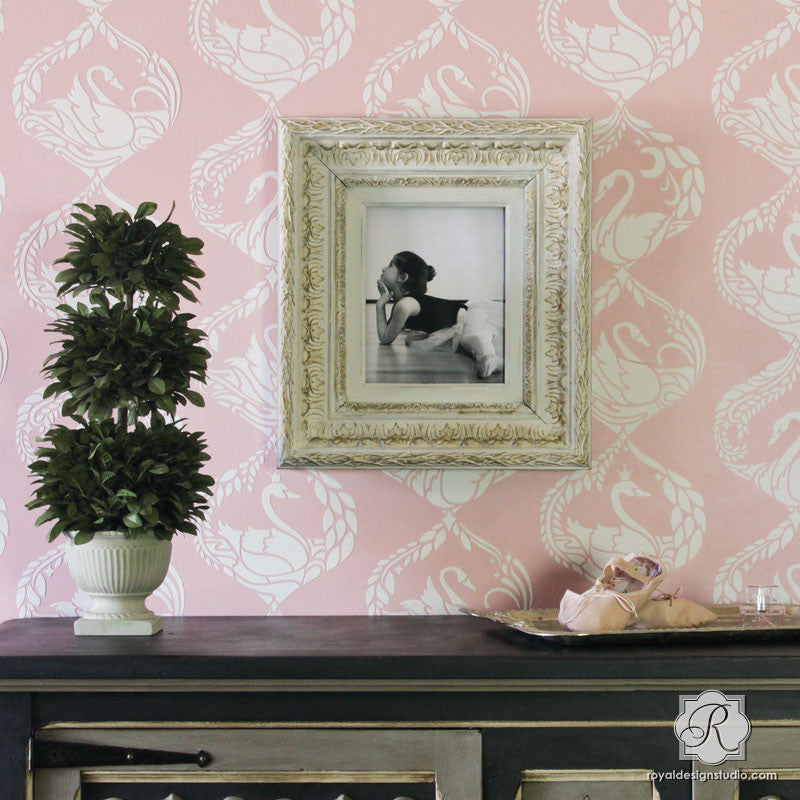Swan Serenade Wall Stencil - Reusable DIY Painting Template for Home Decor, Nursery, Bedroom & Living Room - Perfect for Accent Walls, Murals & Creative Art Projects
