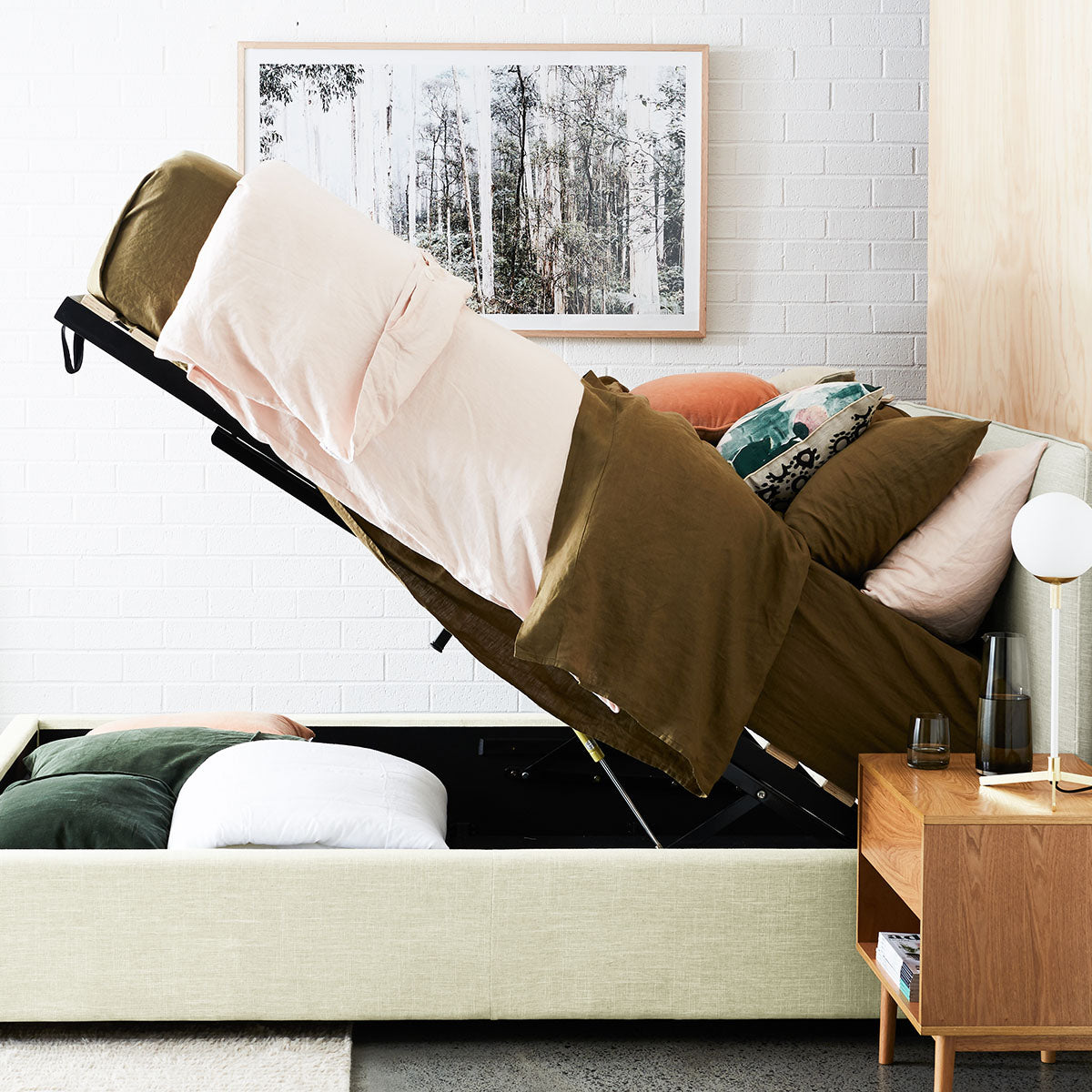 Dane Storage Queen Bed Frame with Drawers, Cream - Space-Saving Bed with Underbed Storage for Small Bedrooms & Apartments