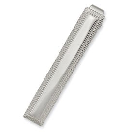 Elegant Rhodium Plated Solid Polished Florentine Tie Bar - 48x7mm Engravable Front Only - Perfect Men's Jewelry Gift for Weddings, Prom & Formal Events