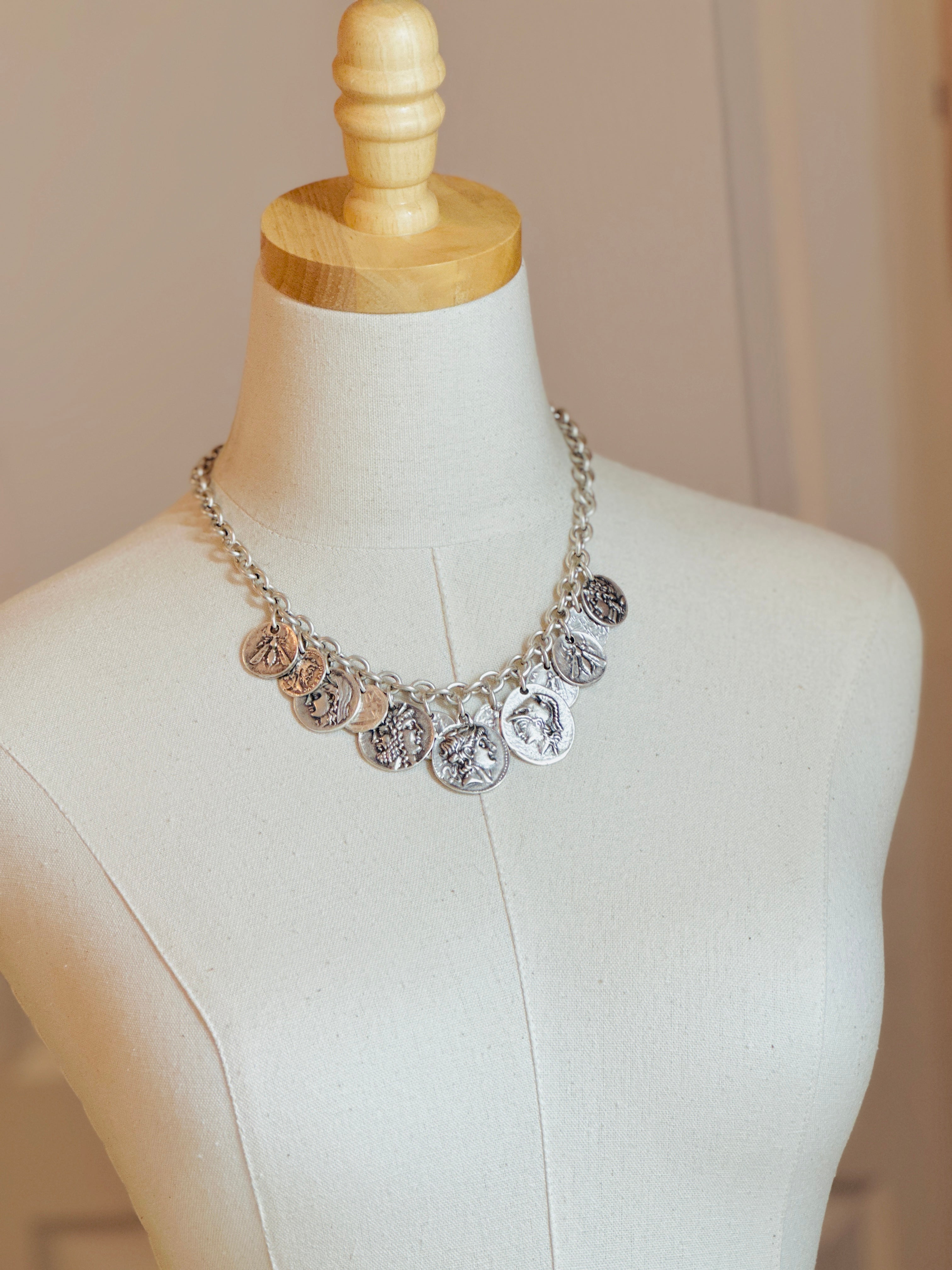 Athena Coin Necklace - Greek Goddess Jewelry for Women, Gold & Silver Vintage Coin Pendant Necklace - Perfect for Gifts, Boho Fashion & Greek Mythology Lovers