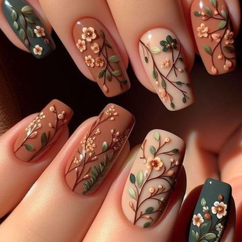 5D White Green Flowers Plants Nail Stickers K351 - DIY Nail Art Decals for Home, Salon & Party Use