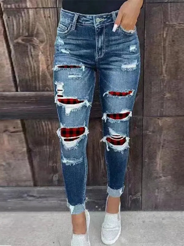 Women's Distressed Skinny Jeans with Fleece Lining - Comfortable Stretch Denim Pants for Winter, Casual Outfits & Everyday Wear