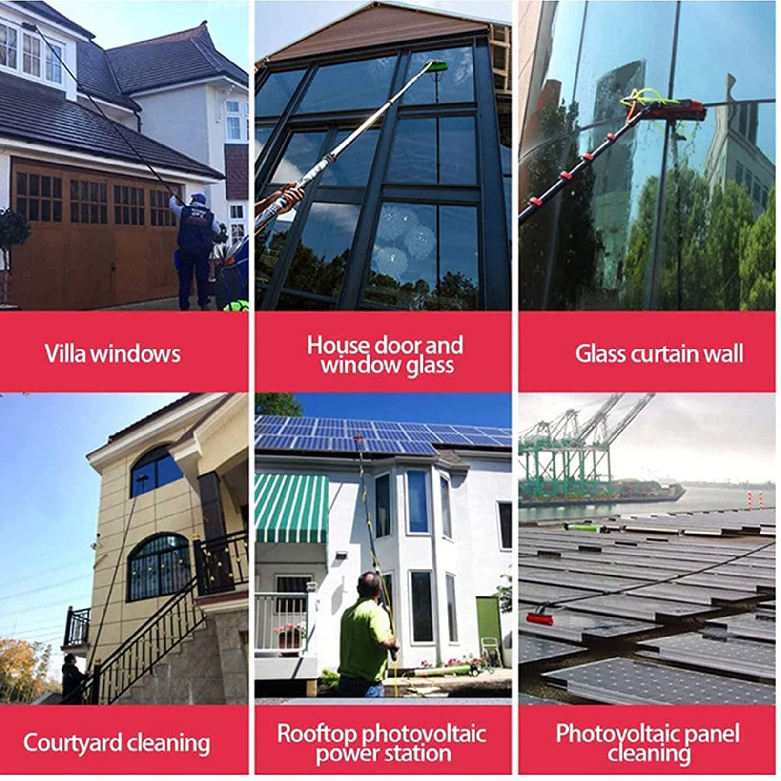 **Extendable Window Cleaner Pole - 5.4m/18FT Telescopic Brush for Solar Panels, Glass & Shower Squeegee - Multi-Size Water Fed Cleaning Equipment (Ideal for High Windows, Solar Panels & Bathroom Glass)**