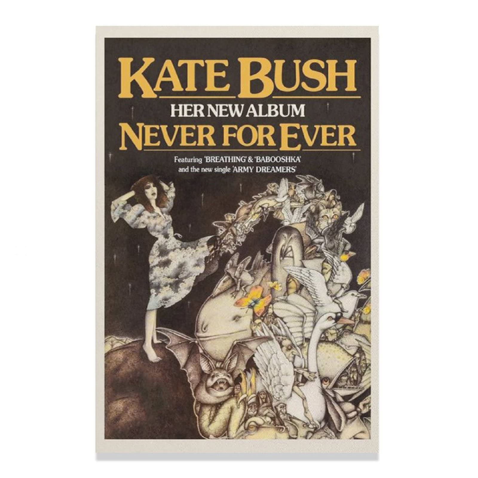 1980 Kate Bush Never for Ever Music Vintage Retro Poster - Unframed Canvas Wall Art (30x45cm/12x18in) - Perfect for Bedroom, Office, Living Room Decor & Gift Ideas for Music Fans