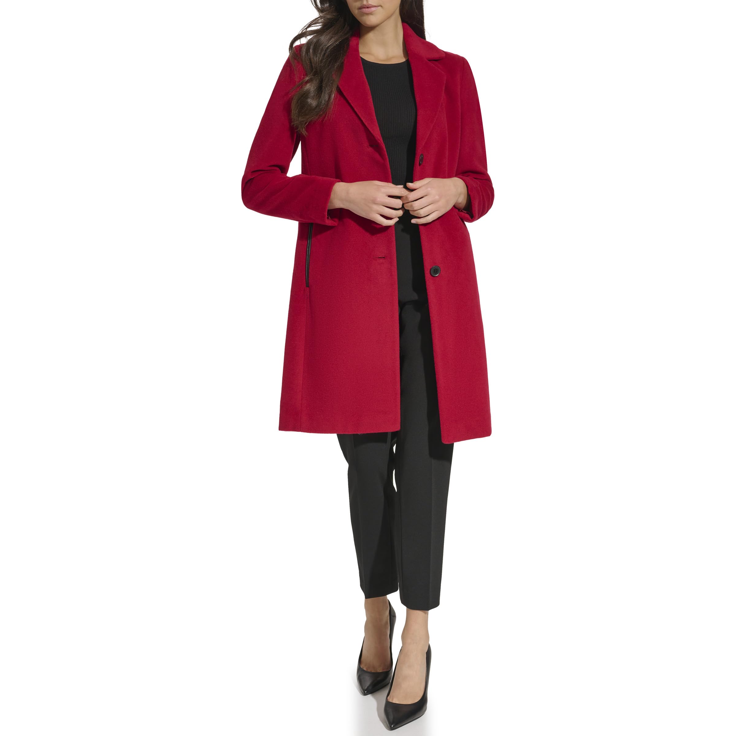 DKNY Women's Walker Wool Coat - Warm Winter Trench Coat with Belt, Classic Long Wool Jacket for Women - Perfect for Office, Travel & Cold Weather Fashion