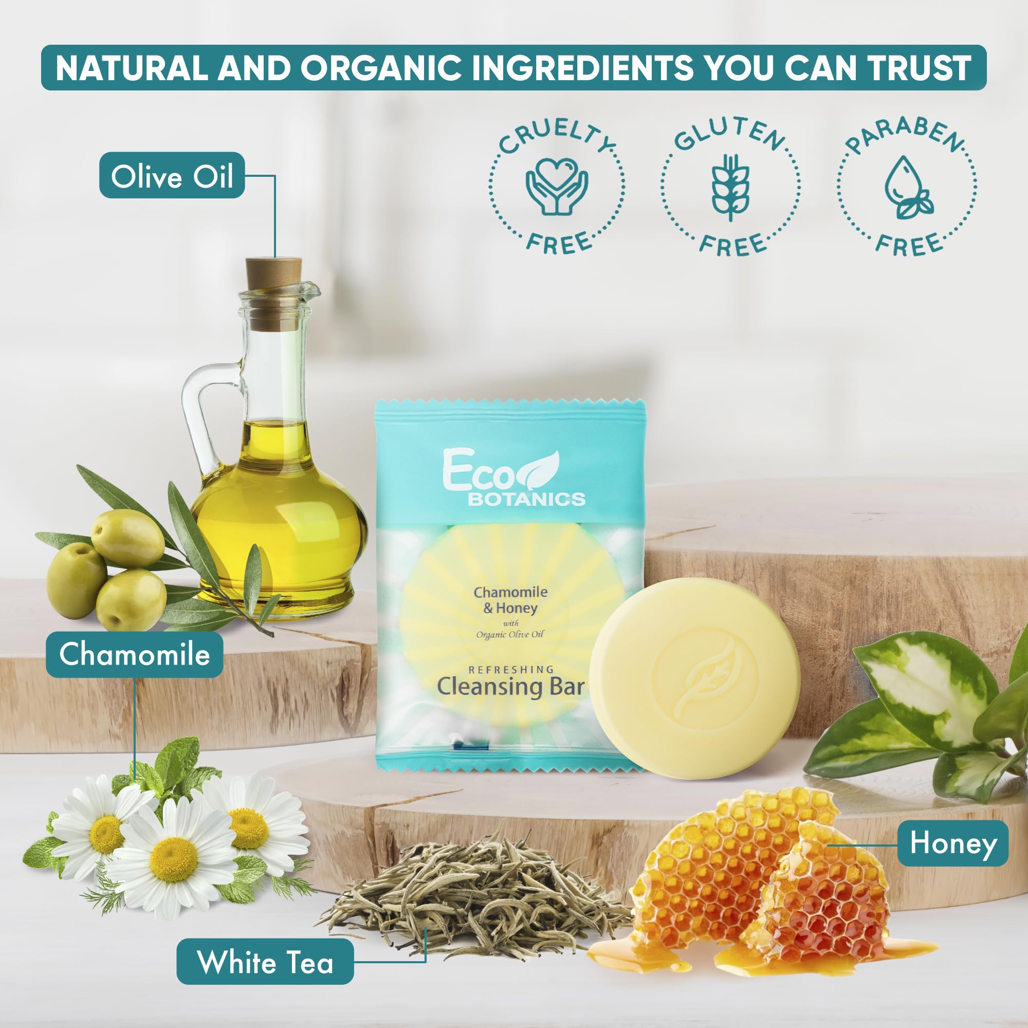 Eco Botanics | 75-Piece Travel-Sized Hotel Shampoo, Conditioner, Body Wash & Lotion Set with 100 Cleansing Bars - Perfect for Hotels, Gyms, Spas & Travel Toiletries
