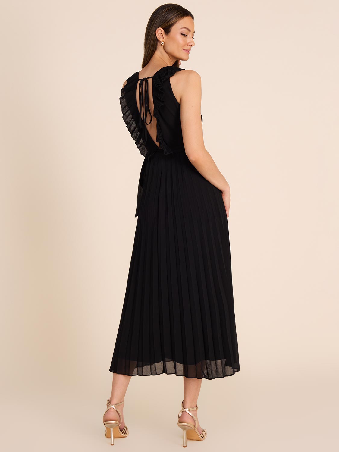 Elegant Pleated Chiffon Midi Dress for Women - Flowy A-Line Summer Dress with Ruffle Sleeves - Perfect for Weddings, Parties & Date Nights