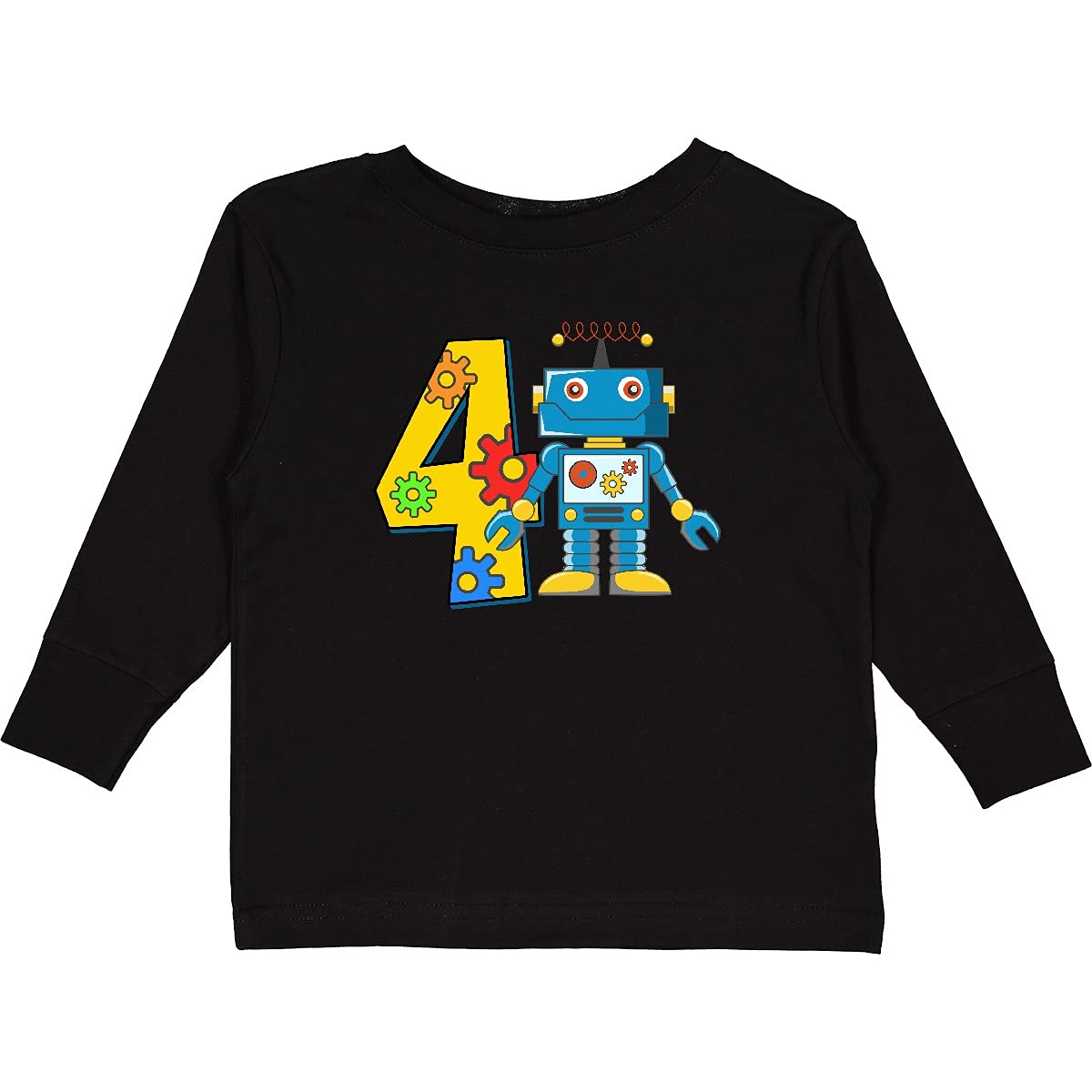 Inktastic 4th Birthday Robot Toddler Long Sleeve T-Shirt - Cute Robot Design for Boys & Girls - Perfect for Birthday Parties, School, and Everyday Play