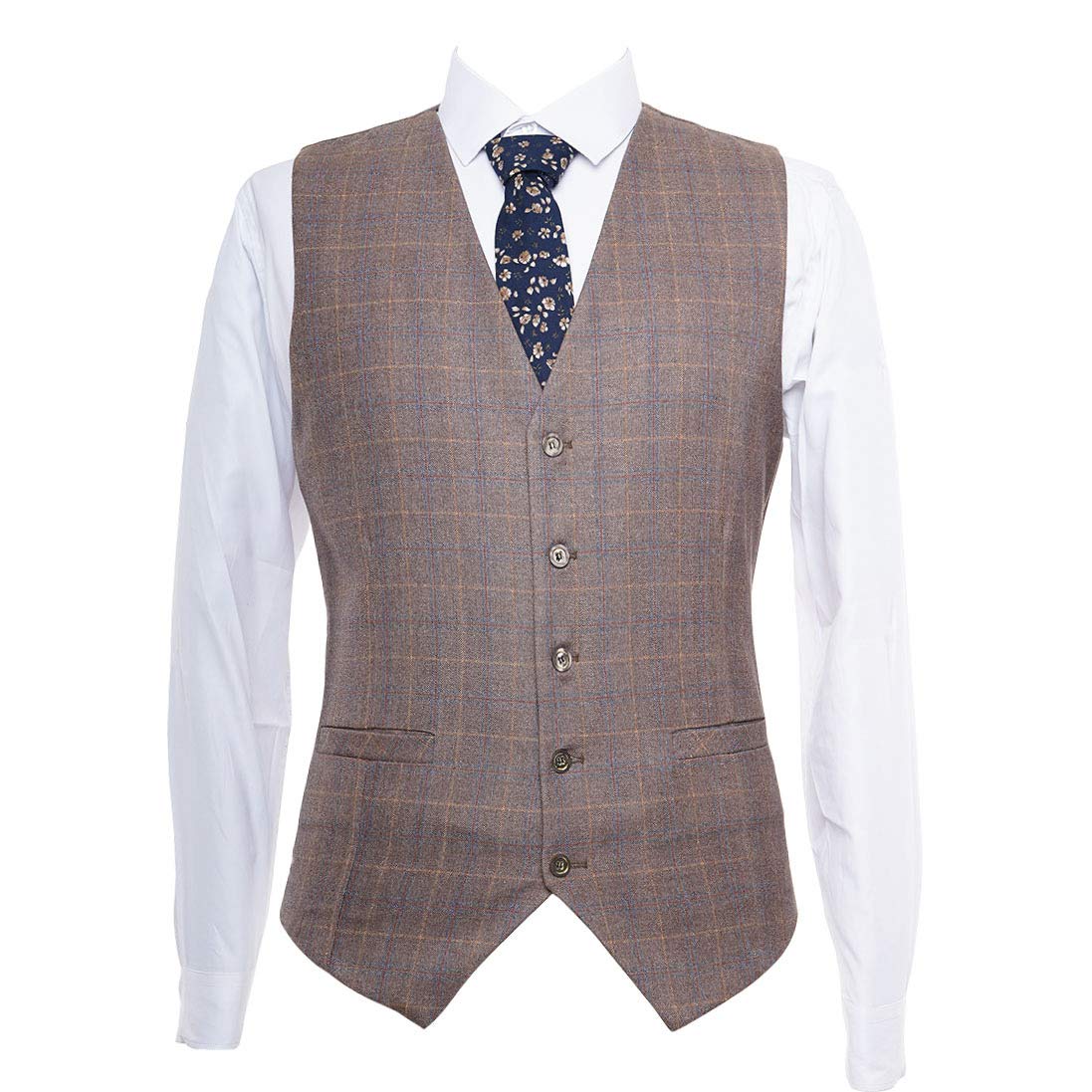 Men's Slim Fit Vintage 3-Piece Light Brown Plaid Tweed Wool Suit - Formal Tuxedo for Weddings, Parties & Business Events