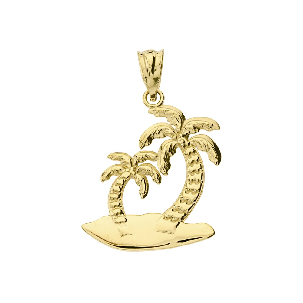 10k Yellow Gold Palm Tree Island Charm Pendant Necklace for Women - Tropical Beach Vacation Jewelry Gift for Her - Perfect for Summer, Travel & Boho Style Outfits