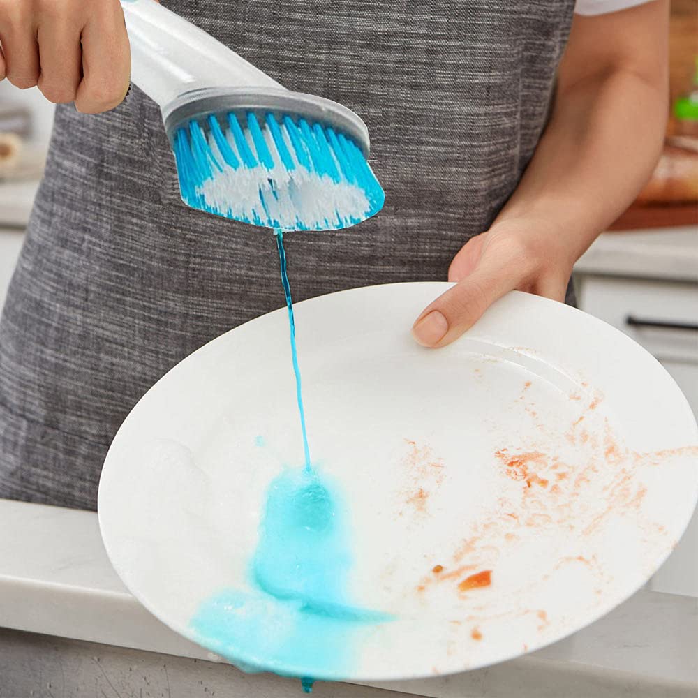 3-Piece Dish Brush Set with Soap Dispenser - Ergonomic Grip Scrubber for Pots, Pans & Kitchen Cleaning - 10.5