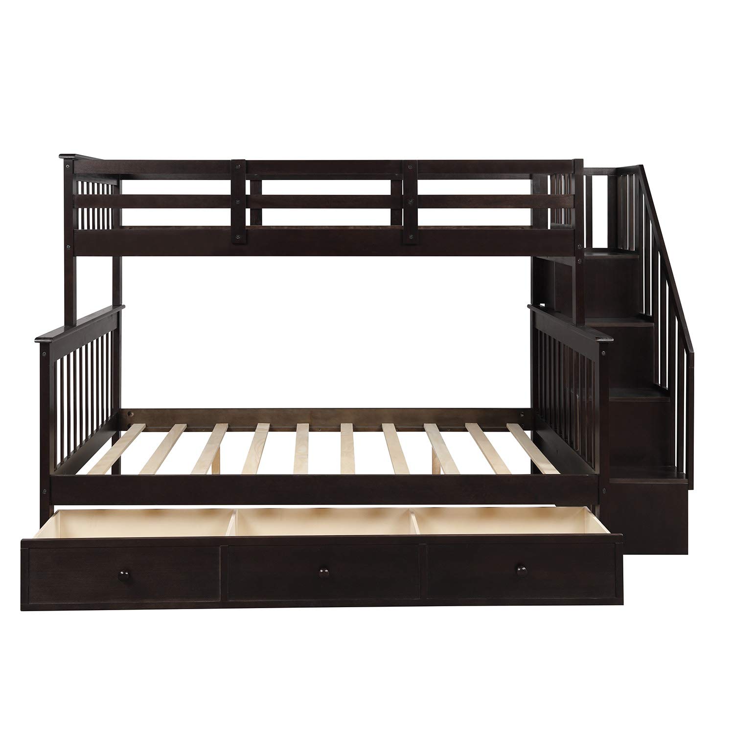 Danxee Twin Over Full Bunk Bed with Storage Drawers & Safety Guard Rail - Space-Saving Kids Bedroom Furniture (Espresso Finish) - Perfect for Small Rooms, Shared Kids' Bedrooms & Vacation Homes
