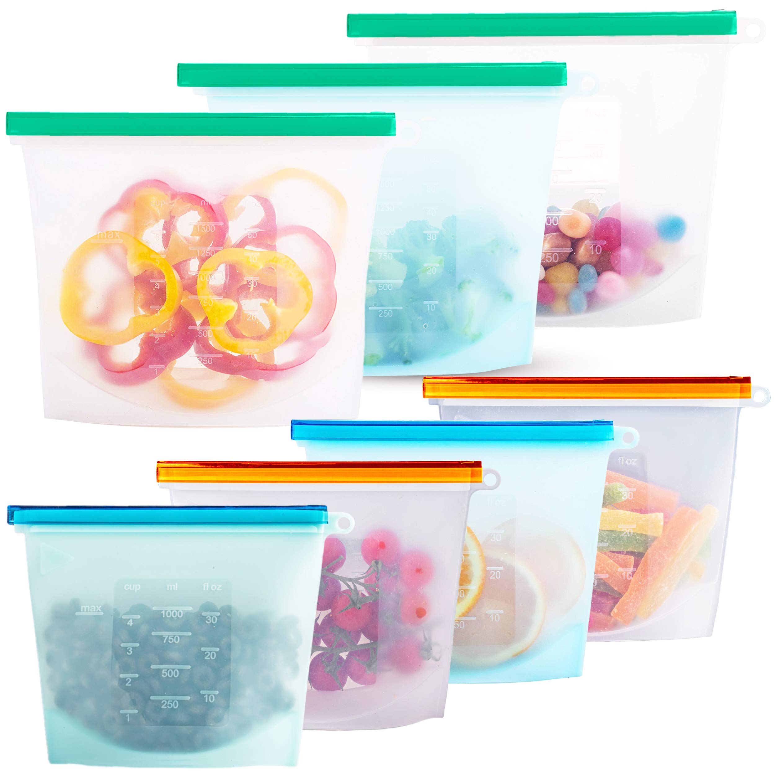 7-Pack Reusable Silicone Food Storage Bags | Freezer & Sous Vide Safe | Sandwich, Snack & Gallon Size | Eco-Friendly Alternative to Plastic Containers | Perfect for Meal Prep, Lunches & Vacuum Sealing