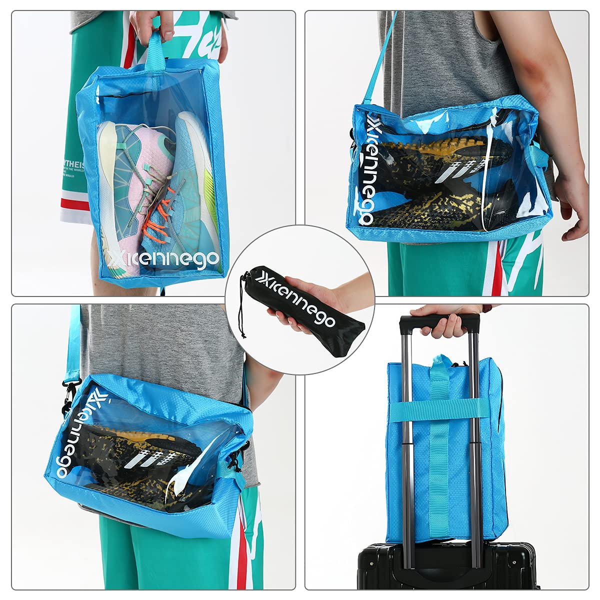 Xicennego Portable Basketball Shoe Bag with Zipper - Waterproof Sneaker Storage Organizer - Foldable Shoe Box for Travel & Gym - Durable PU Shoe Pouch for Men & Women (Blue) - Perfect for Sports, Travel, and Daily Shoe Protection