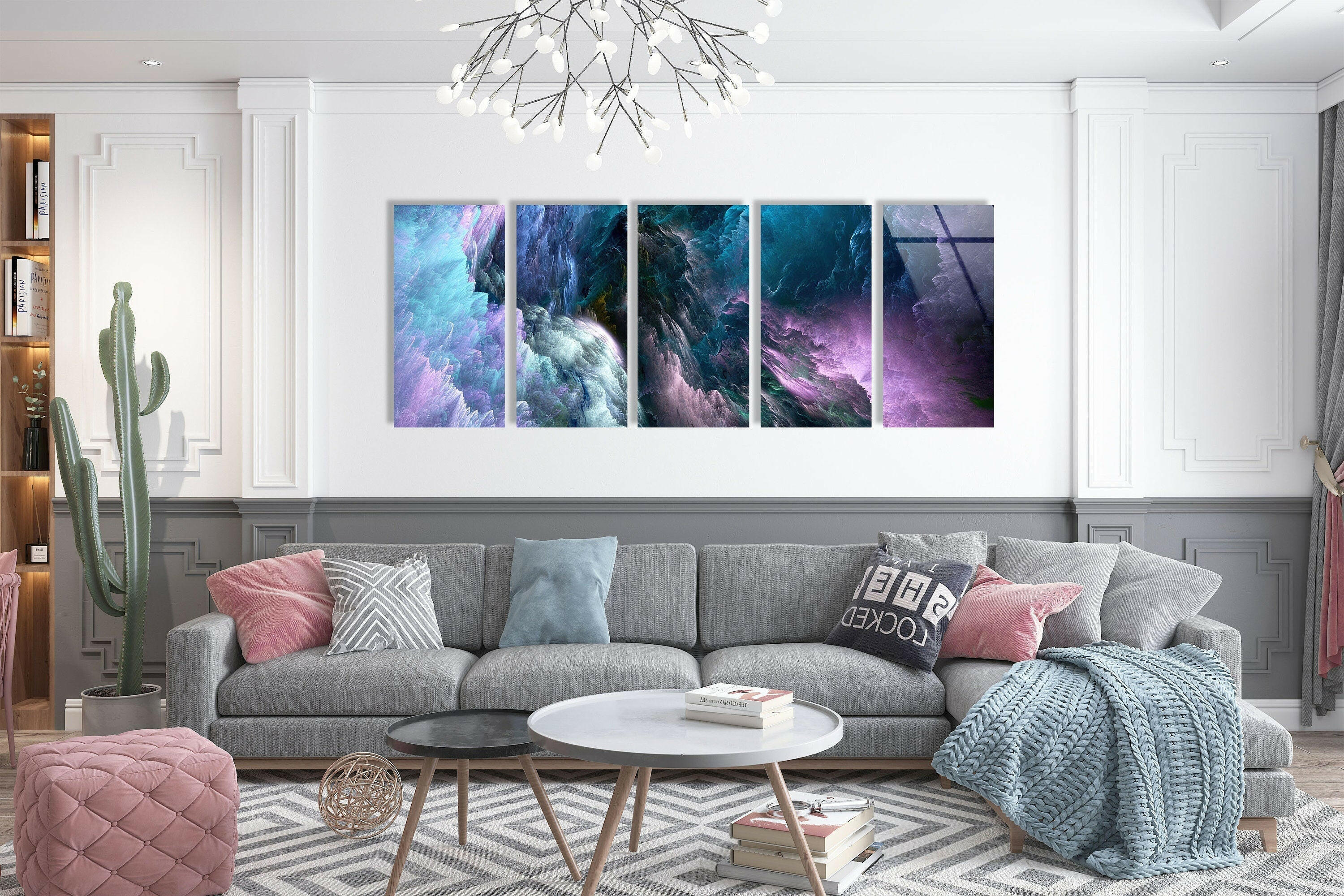 Blue Purple Clouds Abstract Glass Wall Art - Modern Handmade Glass Painting for Home & Office Decor - Perfect for Living Room, Bedroom, or Office Wall Decor