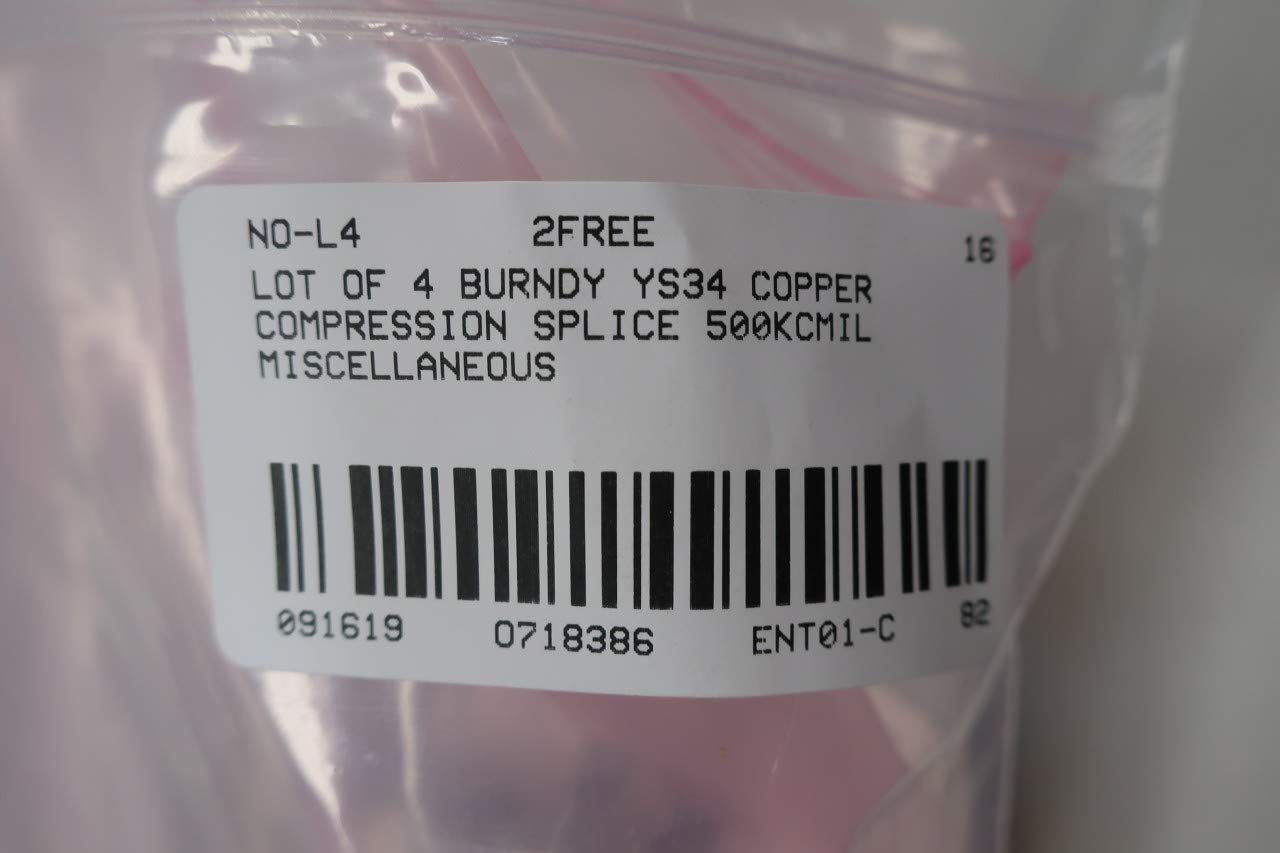 4-Pack BURNDY YS34 Copper Compression Splice for 500KCMIL - Heavy Duty Electrical Connectors for Power Lines & Industrial Wiring