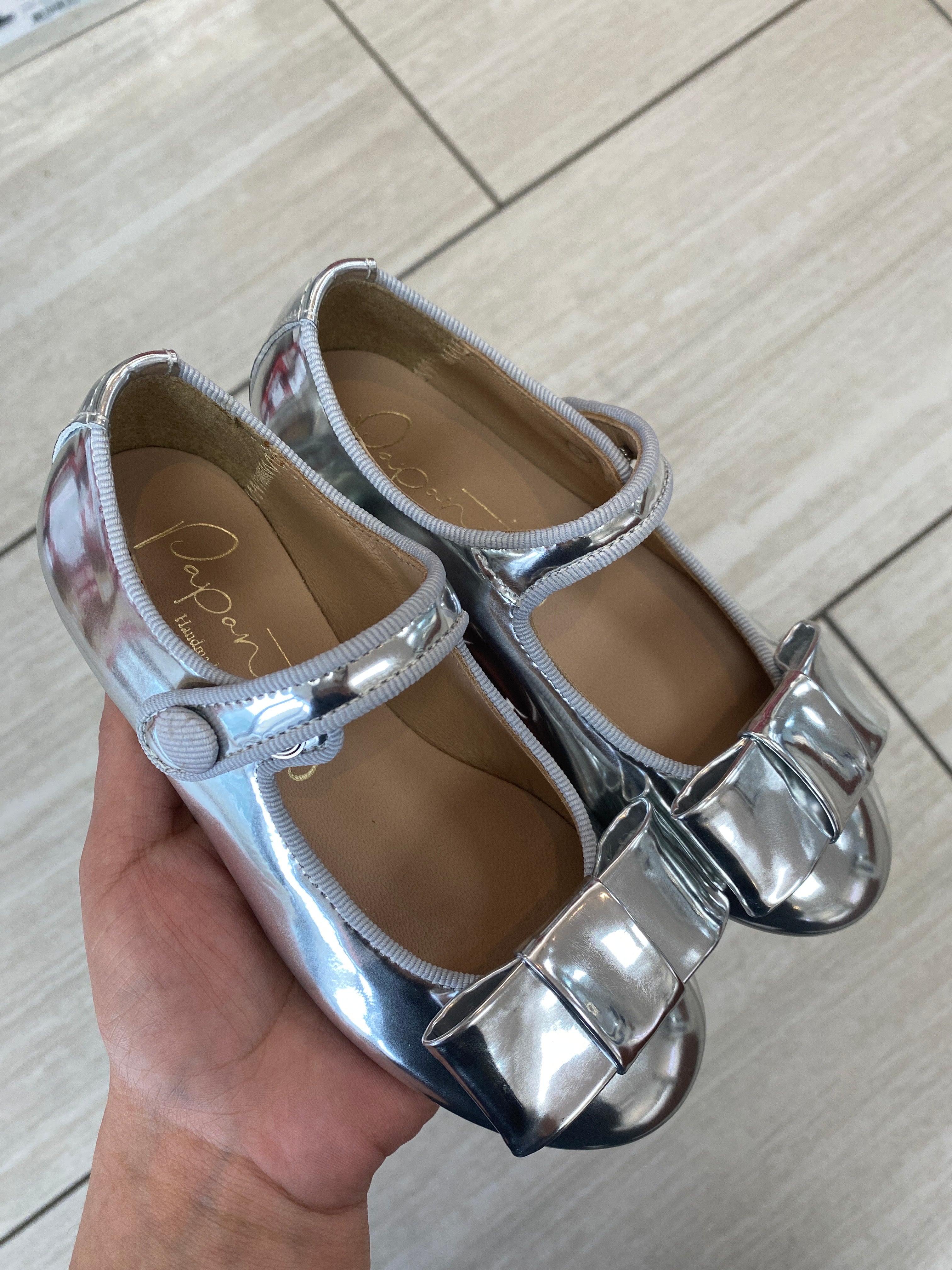 Papanatas Silver Mirror Bow Mary Jane Shoes - Elegant & Stylish Flats for Women - Perfect for Weddings, Parties & Everyday Wear