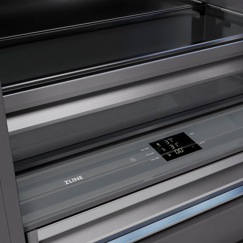 ZLINE 72 Inch 39.6 Cu Ft French Door Built-In Bottom Freezer Refrigerator with Water Dispenser & Ice Maker - Satin Stainless Steel & Graphite Gray Interior (GRBIT SN 72) - Perfect for Modern Kitchens & Open Concept Homes