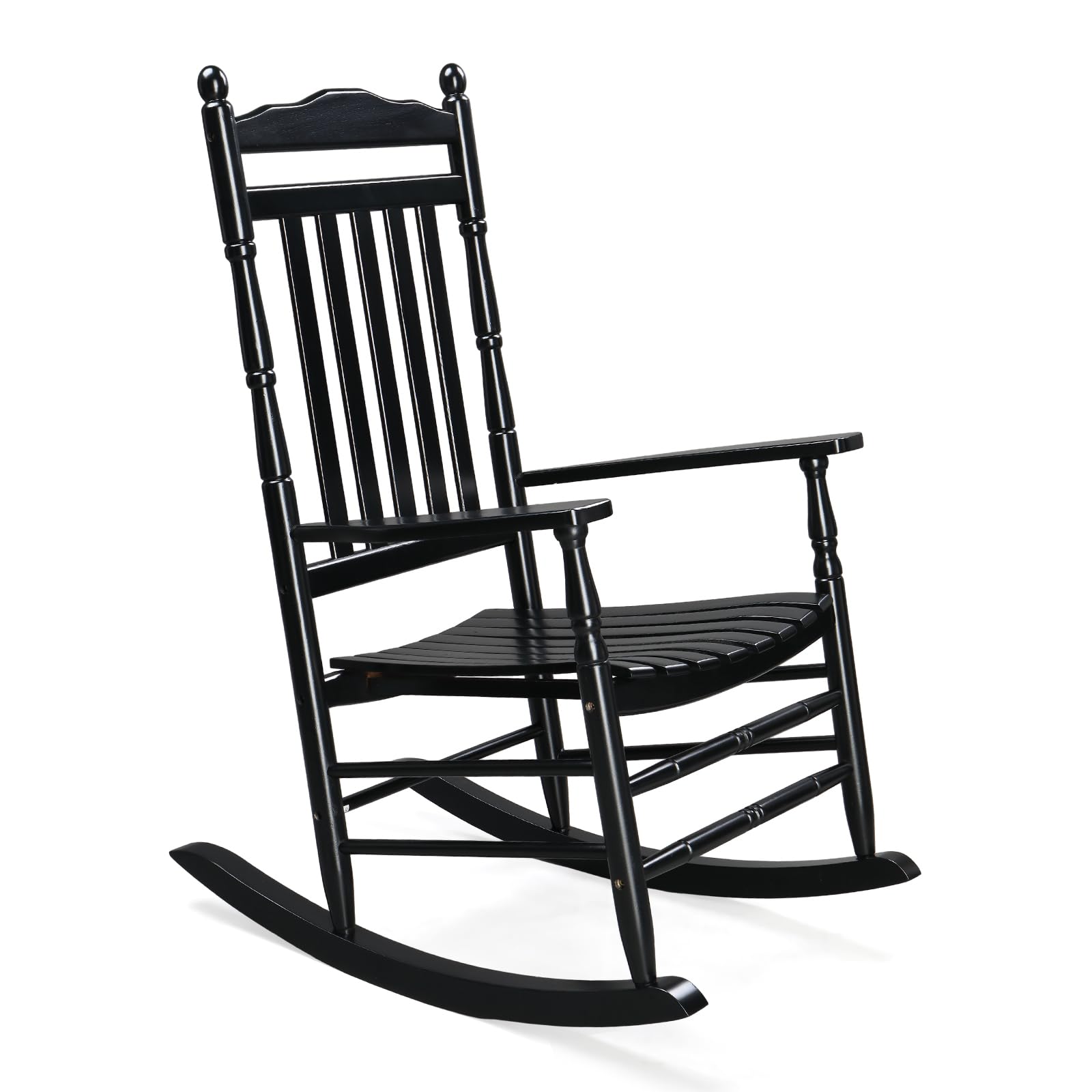 VINGLI Solid Wood Rocking Chair for Outdoor & Indoor Use - 450 lbs Weight Capacity, High Back Reclining Seat, Relaxing Rocker for Deck, Garden, Backyard, Porch - Perfect for Lounging, Reading & Relaxation (Black)