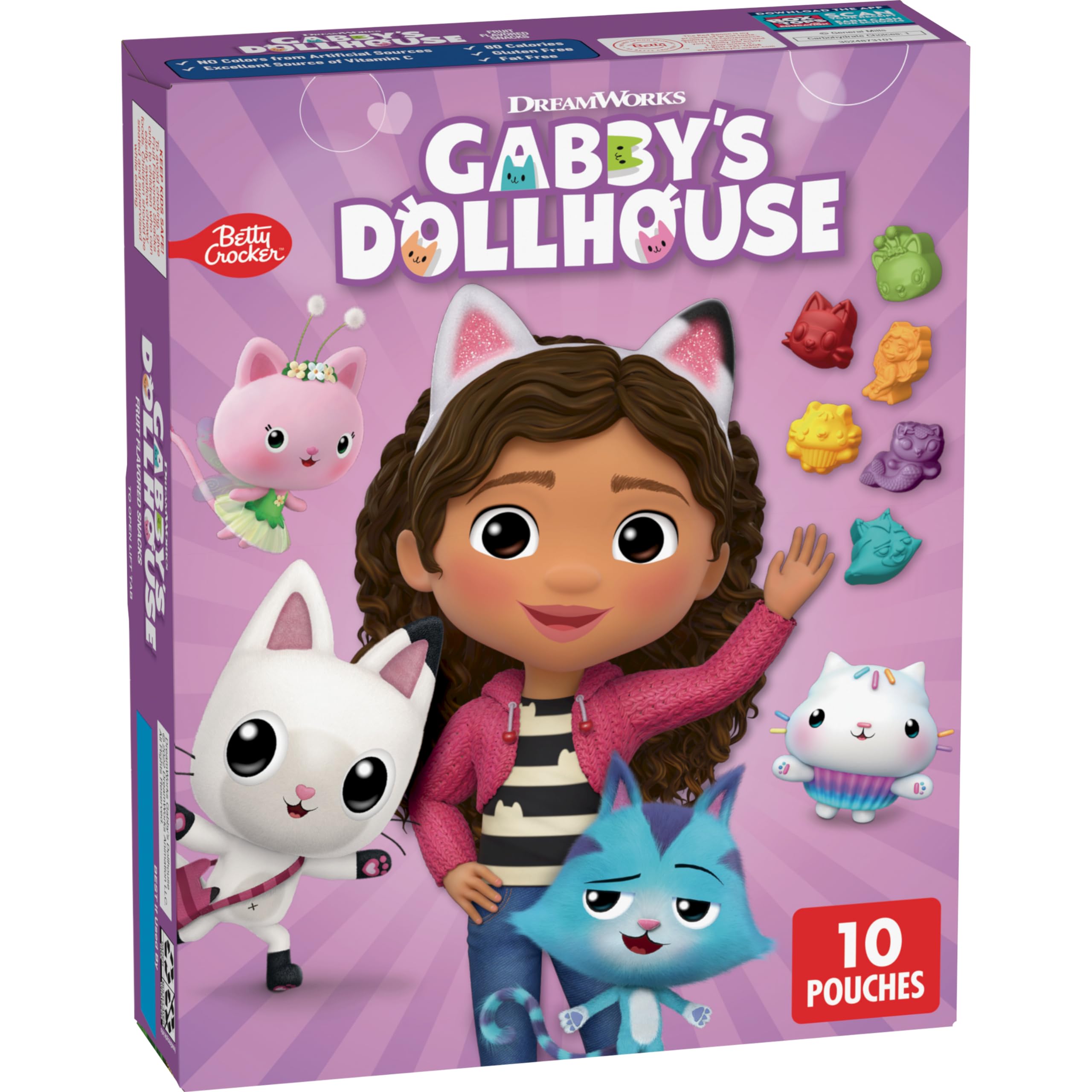 Gabby's Dollhouse Fruit Flavored Snacks - Gluten Free Treat Pouches (10 Count) - Perfect for Kids Lunchboxes, School Snacks & On-the-Go Healthy Snacking
