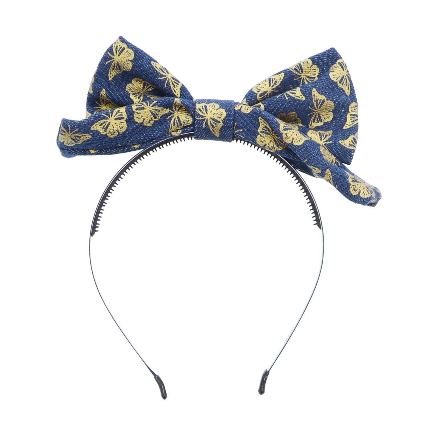 Motique Accessories 5.5 Inch Pop Up Butterfly Bow Headband for Women and Girls - Denim Blue Hair Accessories for Parties, Weddings & Special Occasions