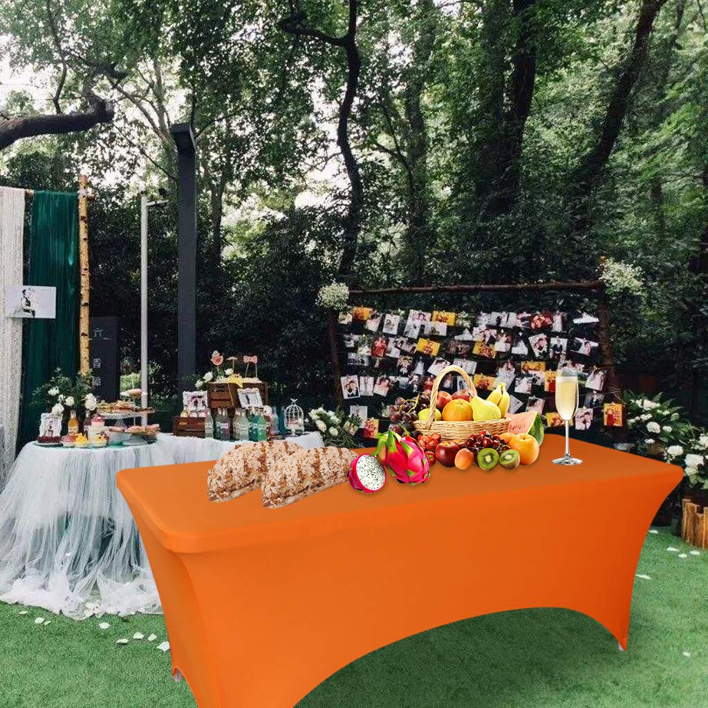 2-Pack Orange Spandex Tablecloth - 6FT Stretch Rectangular Table Cover, Washable Fitted Table Protector for Party, Wedding, Banquet, Festival, Christmas - Perfect for Outdoor Patio Dining & Holiday Decorations
